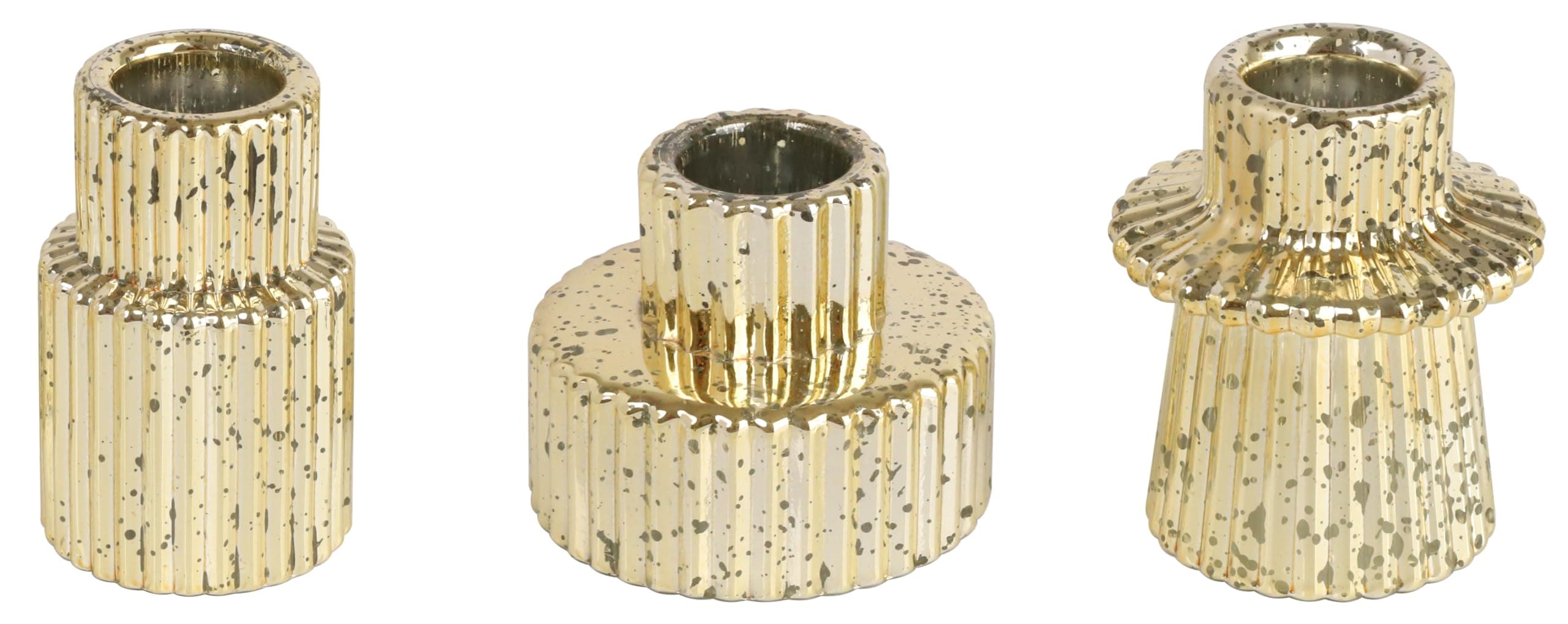 Vixdonos Taper Glass Candlestick Holders Tealight Candle Holders for Table Centerpieces, Wedding Decor and Dinner Party (3 Pcs, Gold with Speckles)