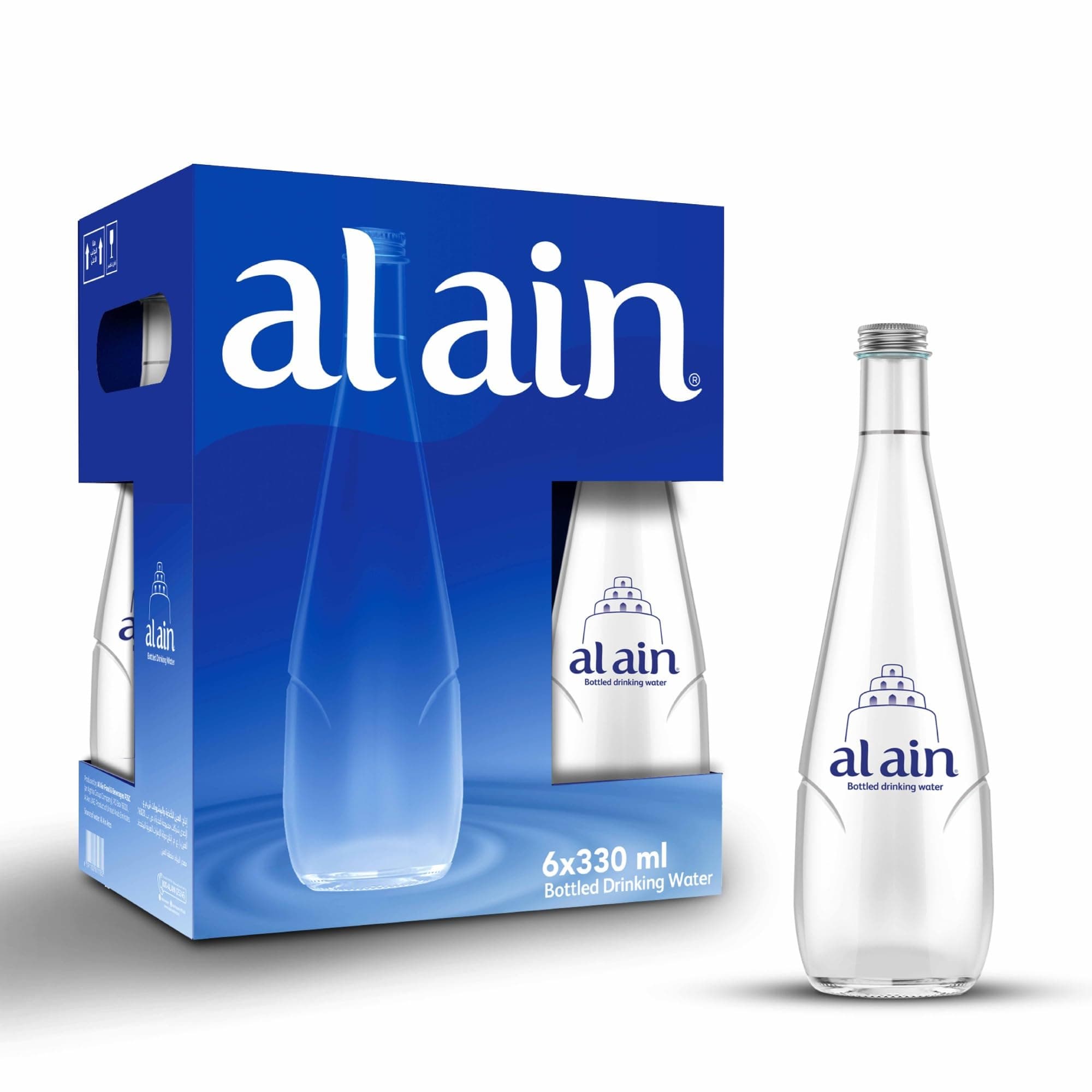 Still Water 330ml, Pack of 6, Low Sodium Glass Bottled Water, Contemporary and Elegant Al Ain Water Bottles