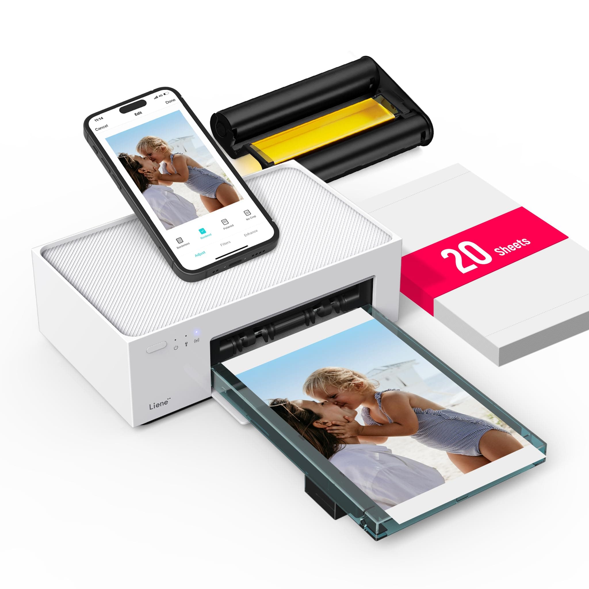 M100 4x6'' Photo Printer, Wi-Fi Picture Printer, 20 Sheets, Full-Color Photo, Instant Phone Printer for iPhone, Android, Smartphone, Thermal Dye Sublimation, Portable Photo Printer for Home Use