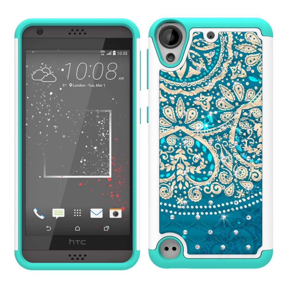 HTC Desire 530 Case, HTC Desire 630 Case, MagicSky [Shock Absorption] Studded Rhinestone Bling Hybrid Dual Layer Armor Defender Protective Case Cover for HTC Desire 530/630 (Flower1)
