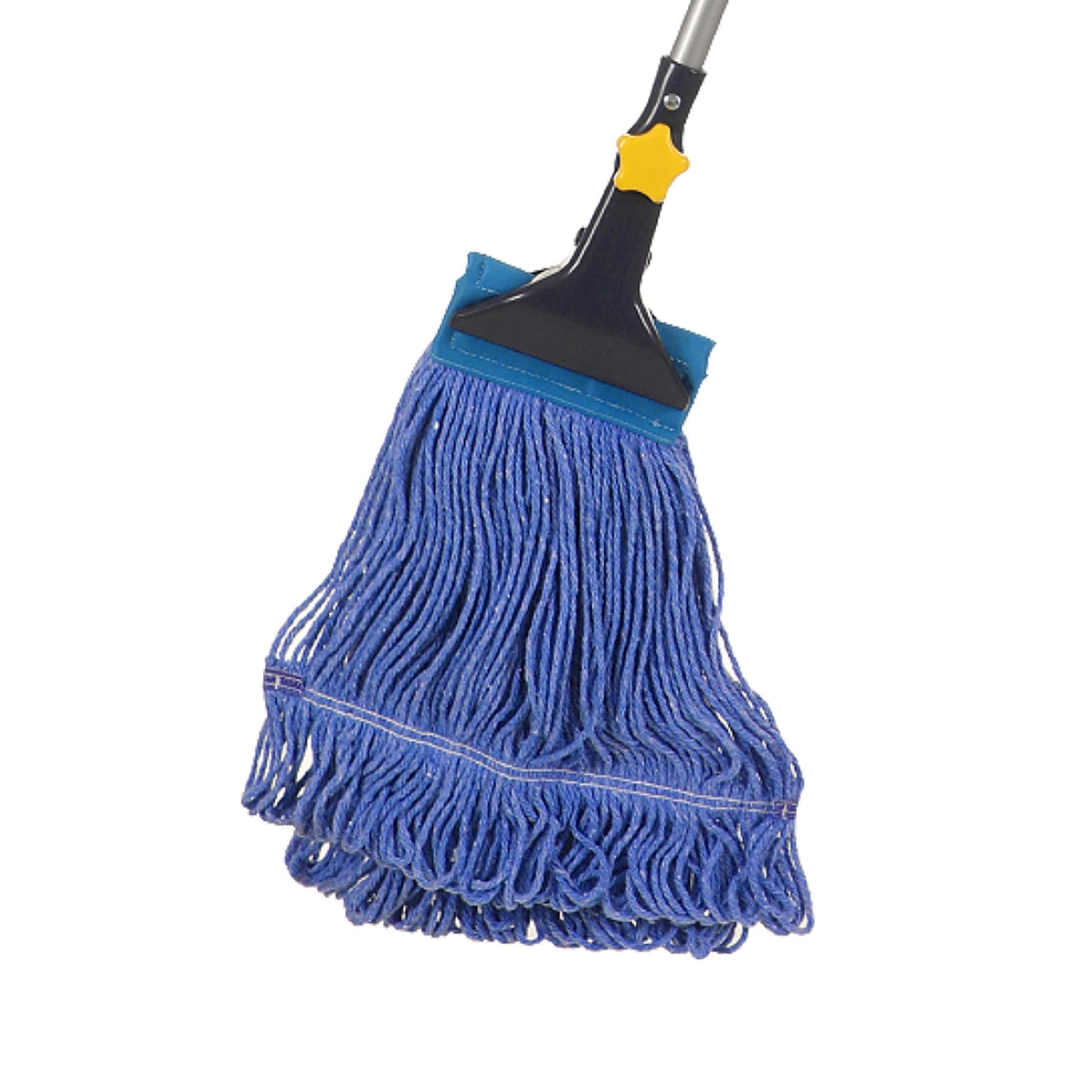 Yocada Looped-End String Wet Mop Heavy Duty Cotton Mop Commercial Industrial Grade Telescopic Iron Pole Jaw Clamp Floor Cleaning 55.1 inch
