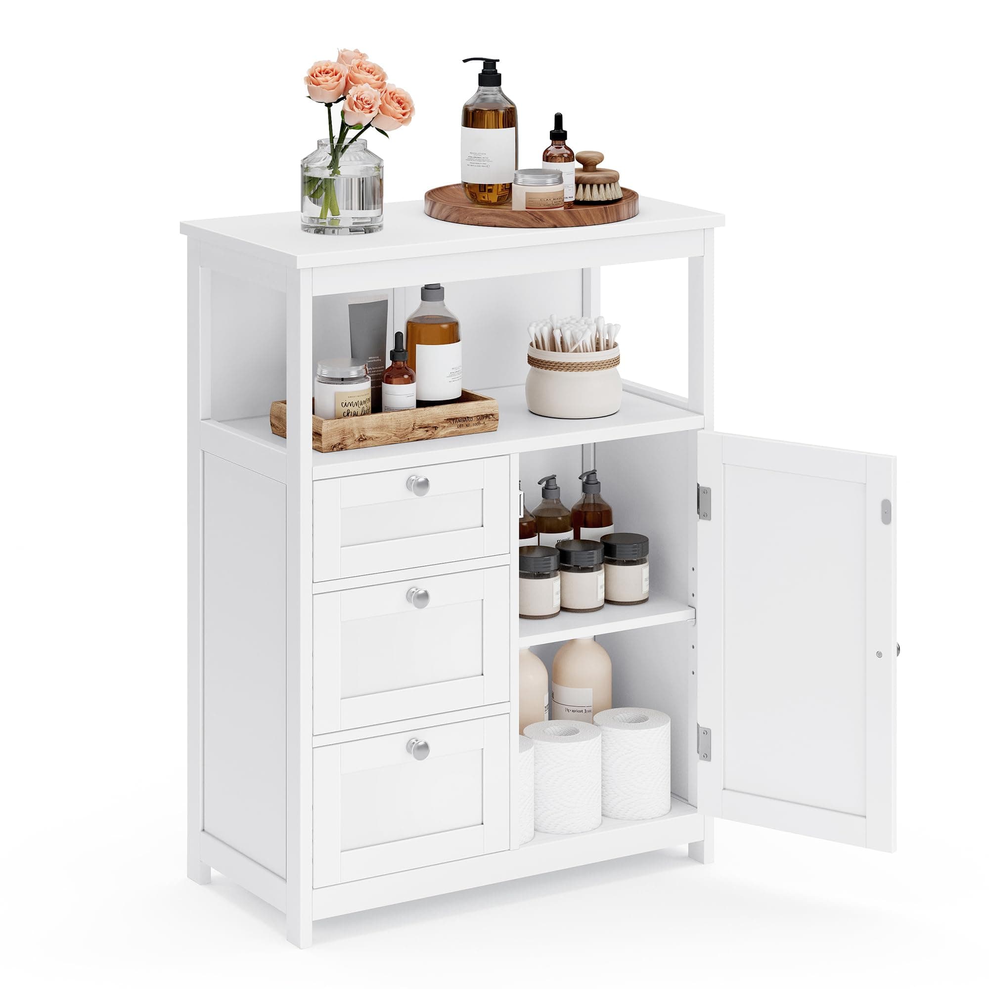 VASAGLE Floor Storage Cabinet, Freestanding Storage Unit with 3 Drawers, Adjustable Shelf, 11.8 x 23.6 x 31.5 Inches, for Living Room, Bathroom, Entryway, White UBBC542P31V2