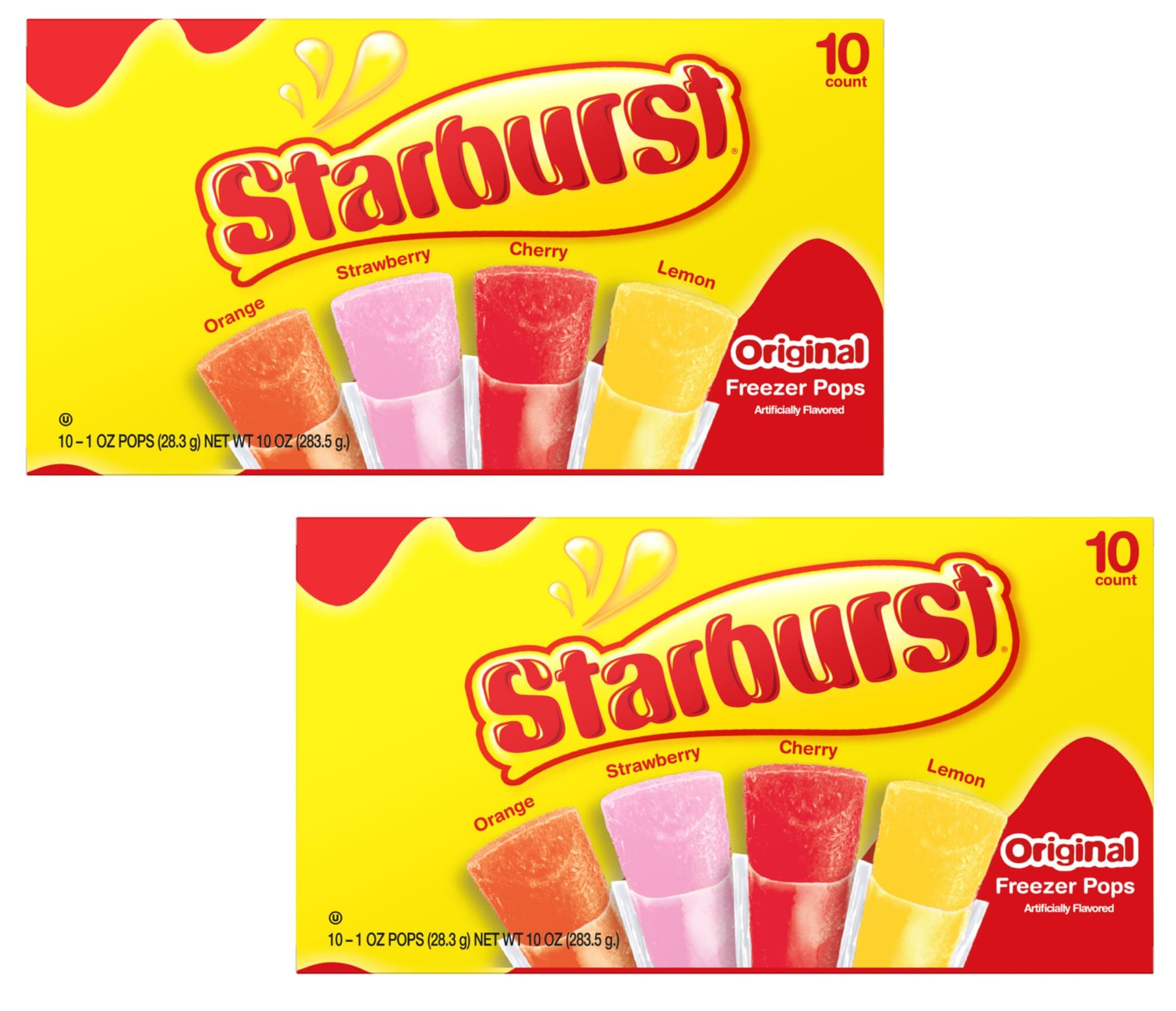 The Jel Sert Company Star Burst Freezer Pops - Pack of 2-10 Freezer Pops in a box - 20 Total - Cherry, Lemon, Strawberry, and Orange - Great for Anywhere and Anytime - Stock Up Today