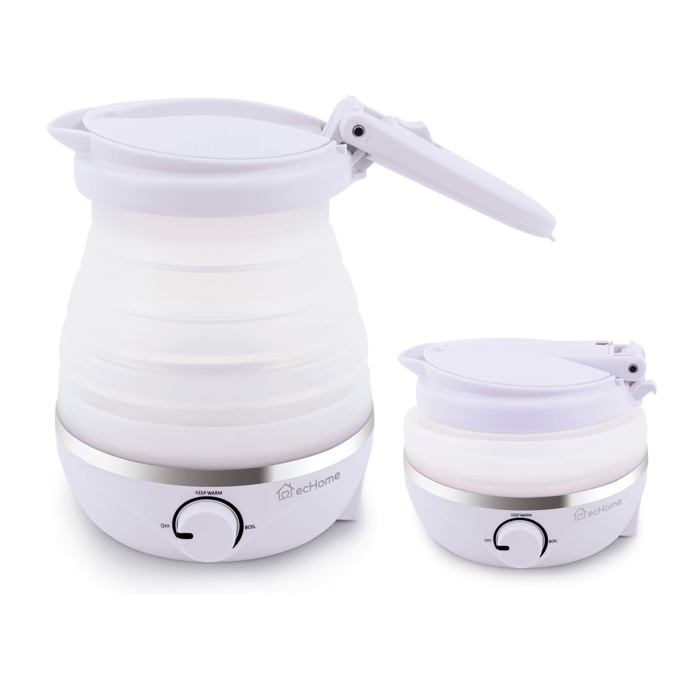 ecHome 0.6L Foldable Dual Voltage Electric Kettle, Silicone Collapsible Portable Fast Boil Water Kettle for Camping Travel and Office Use Purple 110-240V