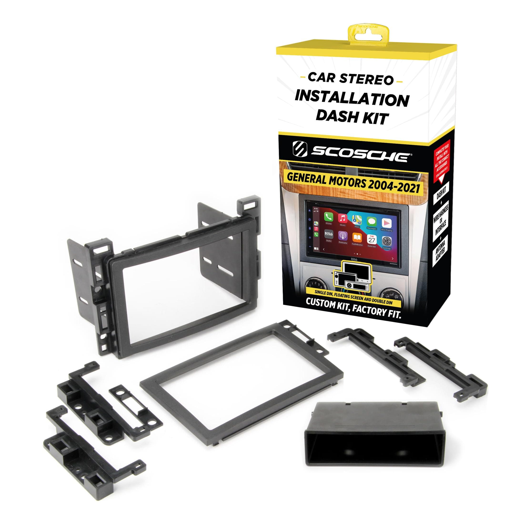 GM2500B Double DIN or Single DIN with Pocket Radio Installation Dash Kit Compatible with Select 2004-2021 GM Vehicles - Car Stereo Install Kit - See Fit Guide in Images to Verify Your Vehicle