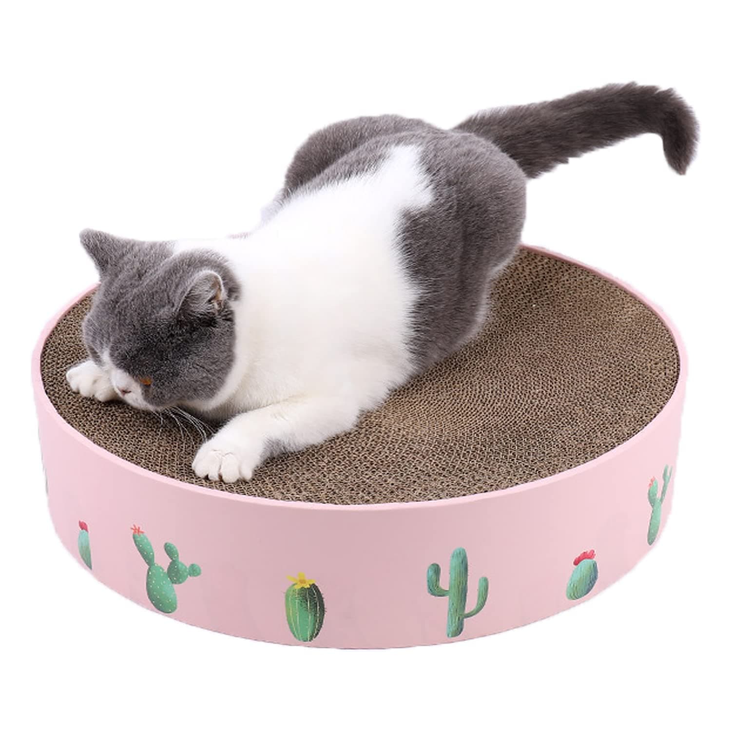 NeoStyleRound Cat Scratcher for Indoor Cats,Cat Scratch Pad,Cat Scratcher Cardboard,Cat Bed, Durable Recycle Board for Furniture Protection(41 * 41 * 10cm) (Light Pink)