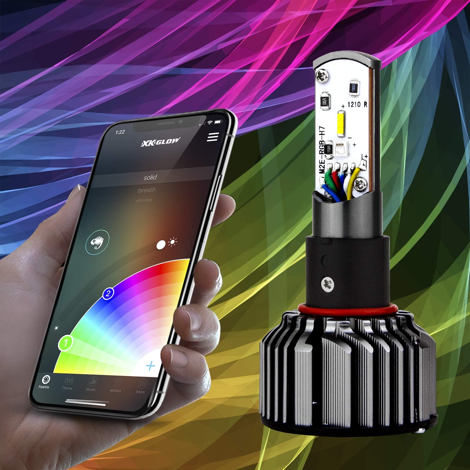2nd Gen 2in1 LED Headlight Bulb Kit - XKchrome Smartphone App-Enabled Bluetooth RGB Devil Eye + LED Headlight Conversion - H11