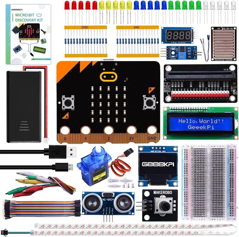 Basic Starter Kit for BBC Micro:bit (V2 Included), Blocks and Python Code, Multiple Sensors Project Examples, Detailed Without Tutorial Not Included