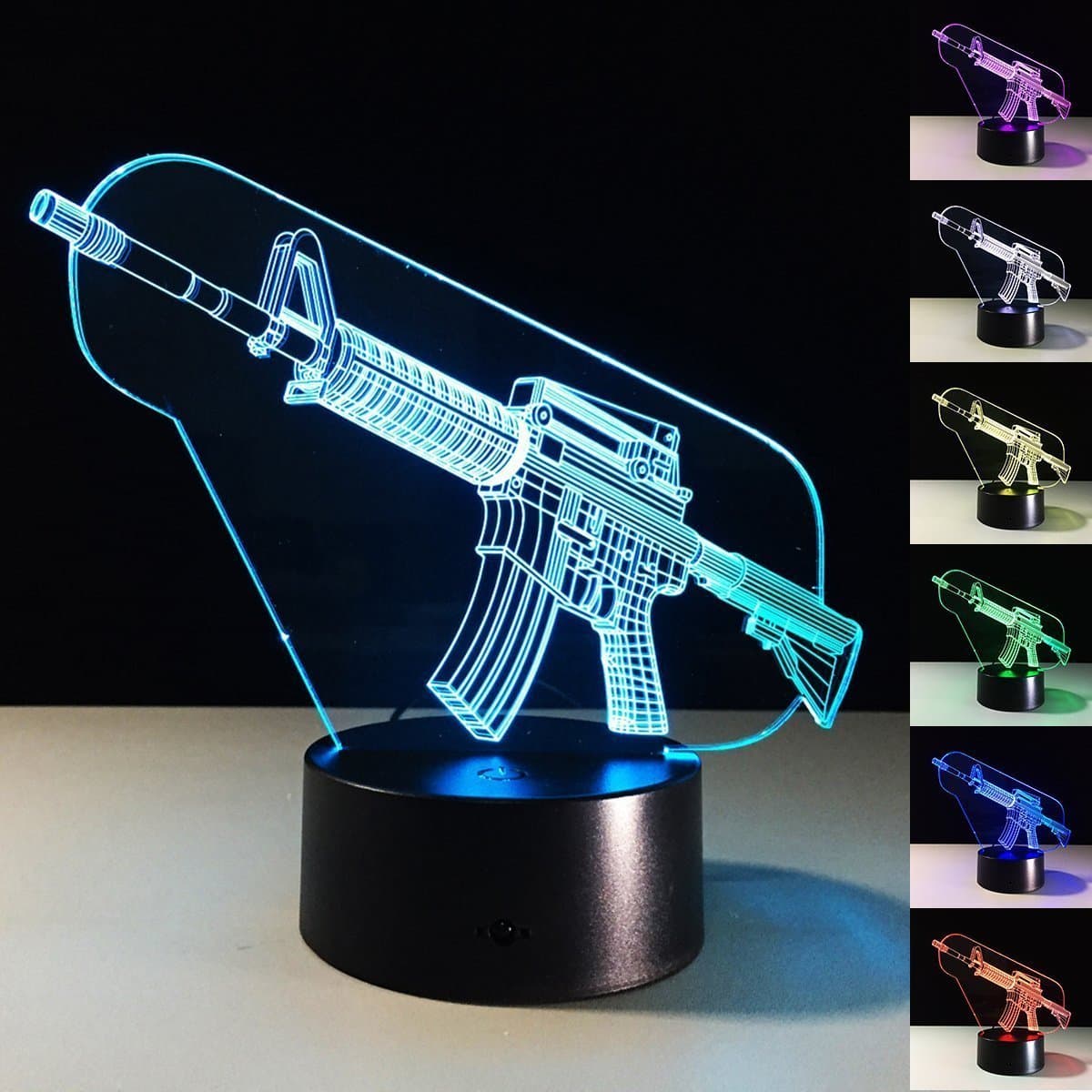 Night Light Toy Gun 3D Led Optical Illusion 7 Colors Change Night Light Touch Button Creative Design Decorative Lighting Effect Lamp (Submachine Gun)