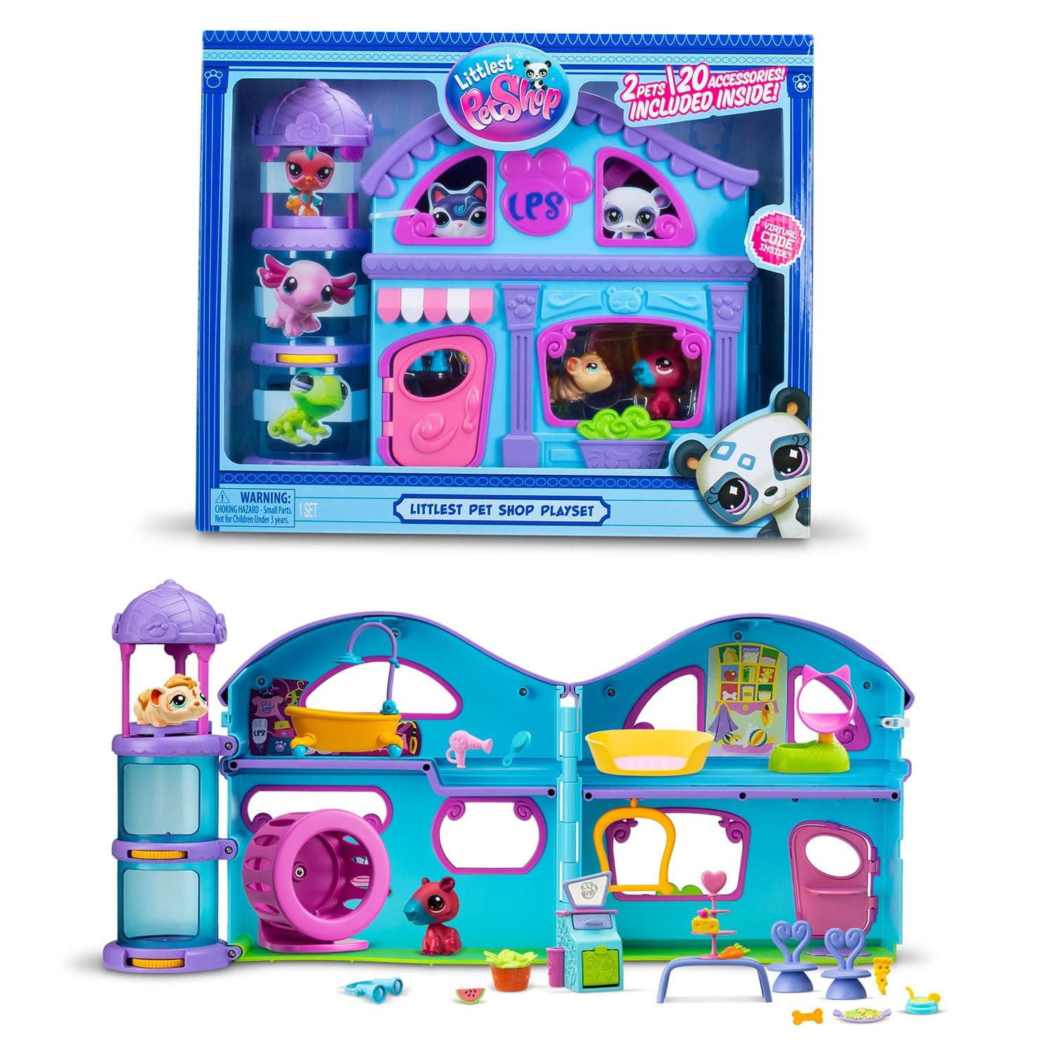 Bandai - Littlest Pet Shop - The Great House of Pet Shops - Play Set with 2 Pet Shops Included and 20 Accessories - Mini-Figurines Collectible Animals - Toy for Children from 4 Years and Up - BF00575