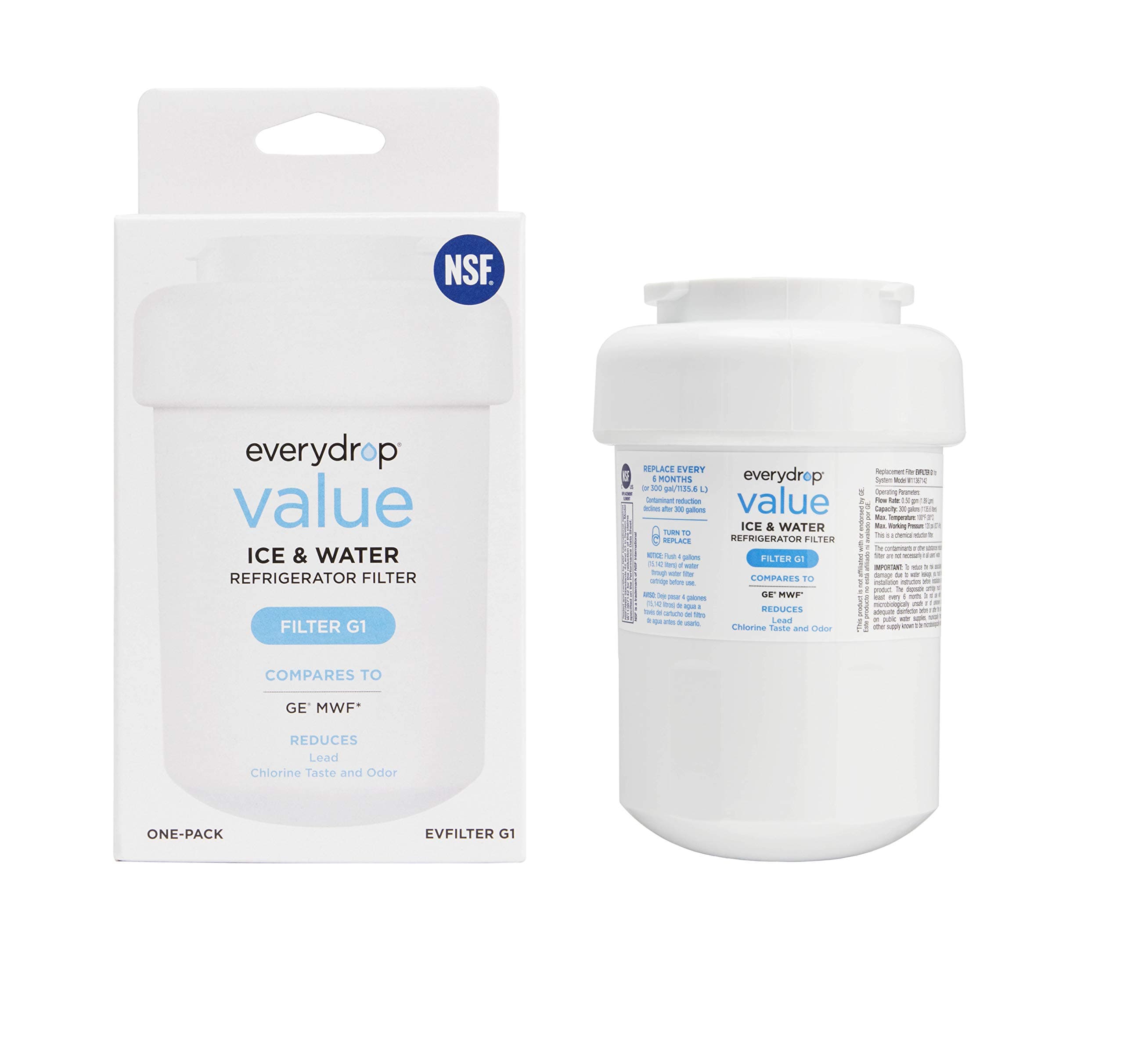 everydropValue by Whirlpool, Replacement for GE MWF Refrigerator Water Filter, EVFILTERG1, Single-Pack