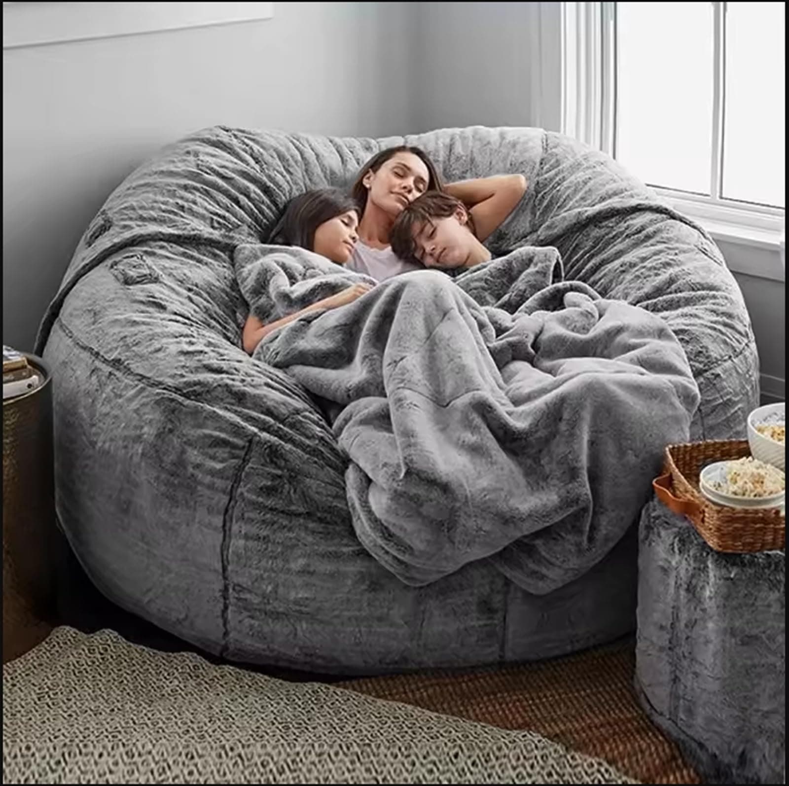 𝗕𝗲𝗮𝗻 𝗕𝗮𝗴 𝗖𝗵𝗮𝗶𝗿𝘀 for Adults Covers 7FT (No Filler) Huge Large Fluffy Bean Bag Adult Sitting Chairs 2 Seater or 4 Seater for Living Room and Gaming Bean Bag Soft Chairs Light Grey