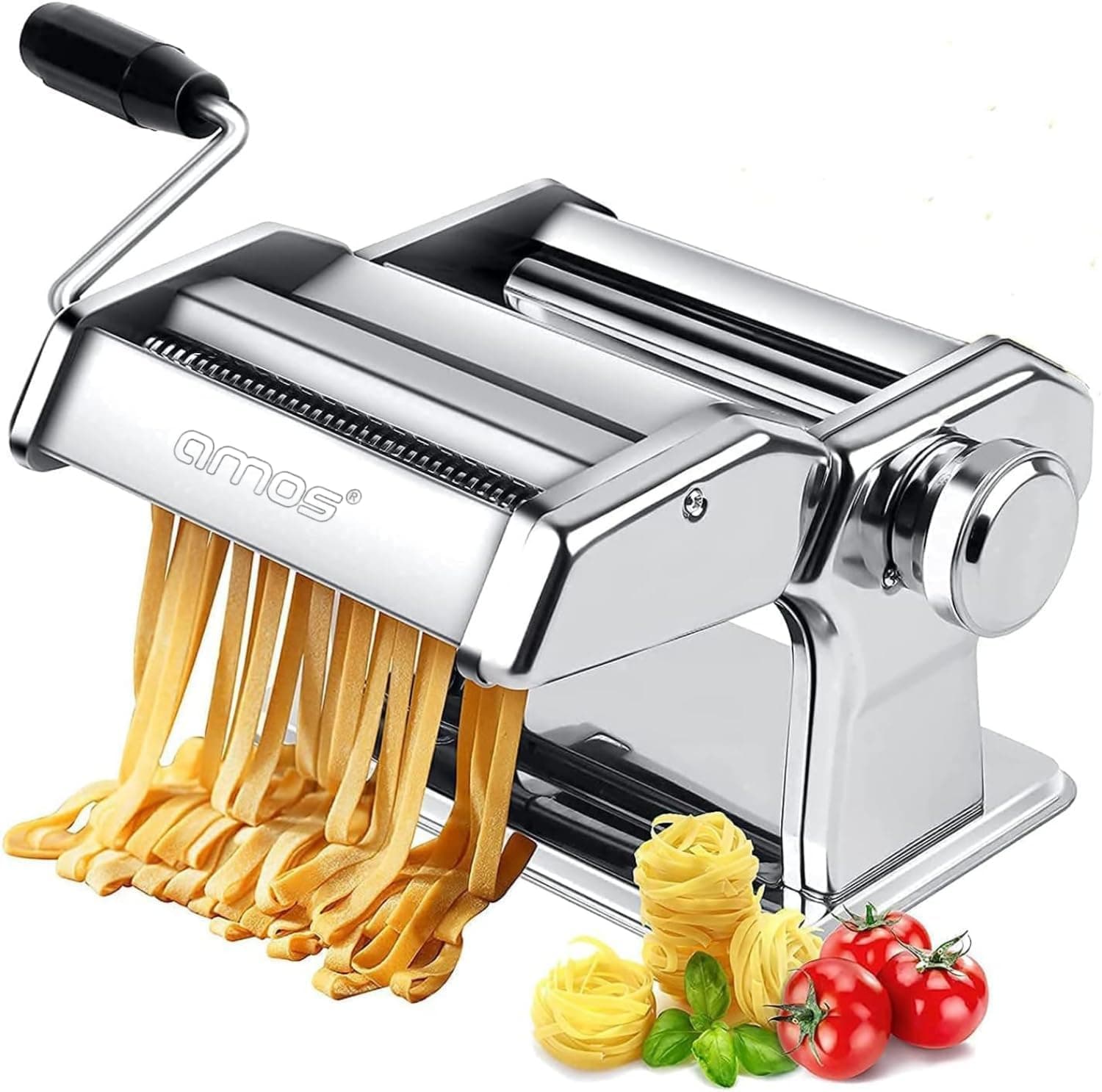 3 in 1 Heavy Duty Stainless Steel Professional Fresh Pasta Lasagne Spaghetti Tagliatelle Maker Machine Cutter with 3 Cut Press Blade Settings with Table Top Clamp Kitchen Set (Silver)