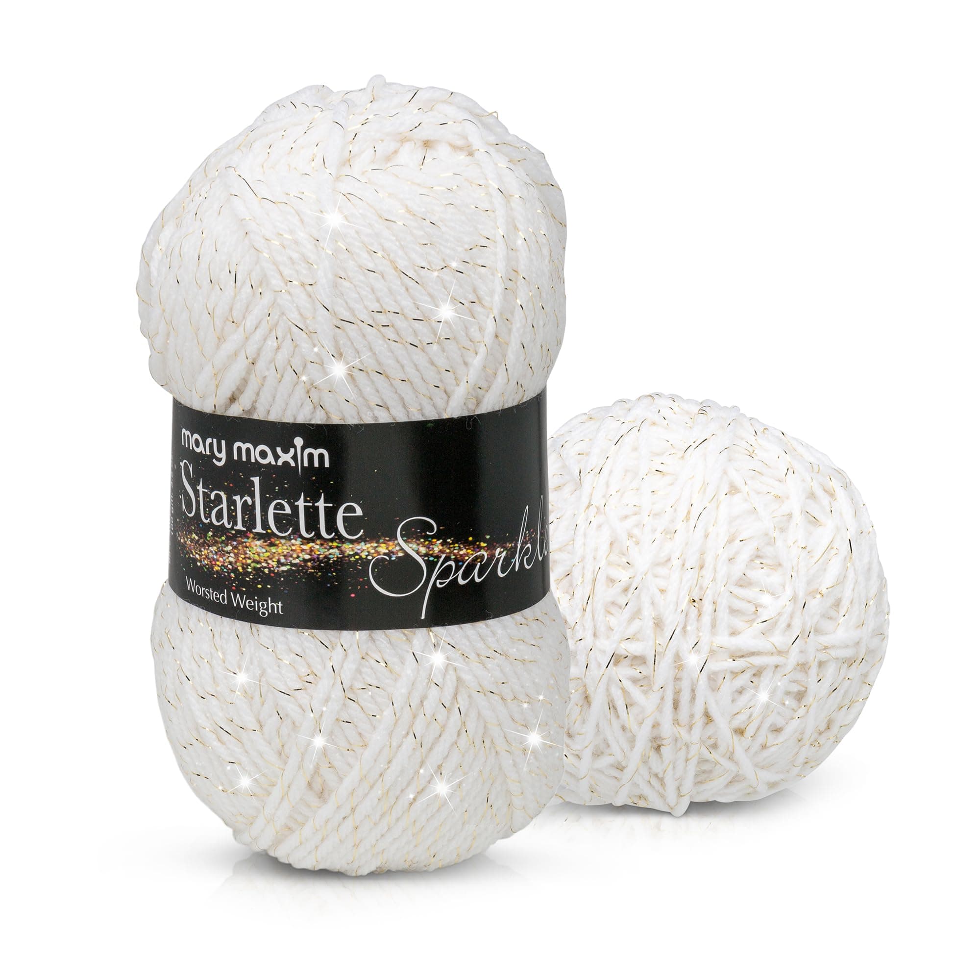 Mary Maxim Starlette Sparkle Yarn “White” | 4 Medium Worsted Weight Yarn for Knit & Crochet Projects | 98% Acrylic and 2% Polyester| 4 Ply - 196 Yards