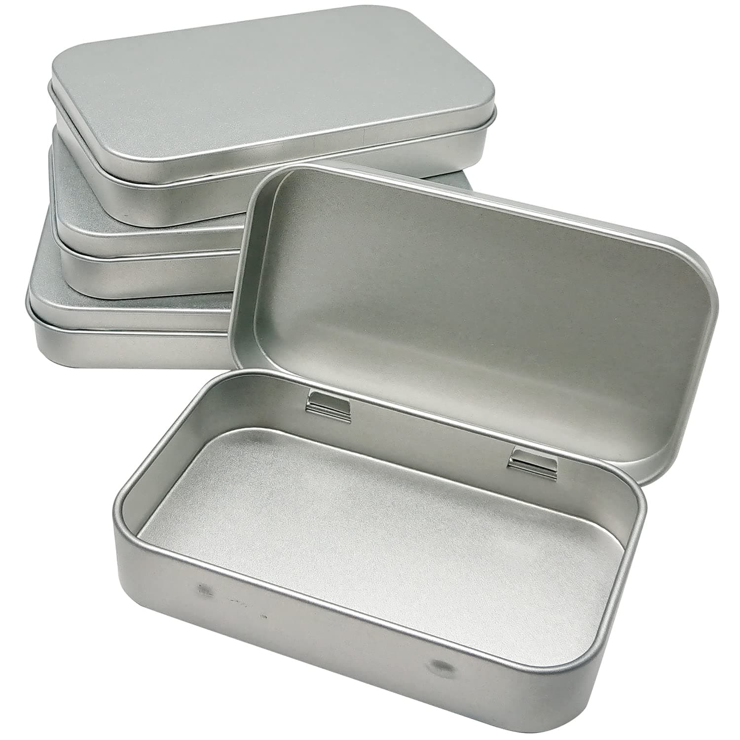 Axe Sickle 4 Pack Tin Box Containers 3.7 x 2.4 x 0.8 Inch Metal Storage Box with Hinge Lids, for Home Storage, Outdoor Active Storage Containers, Home Organizer Small Tins, Silver