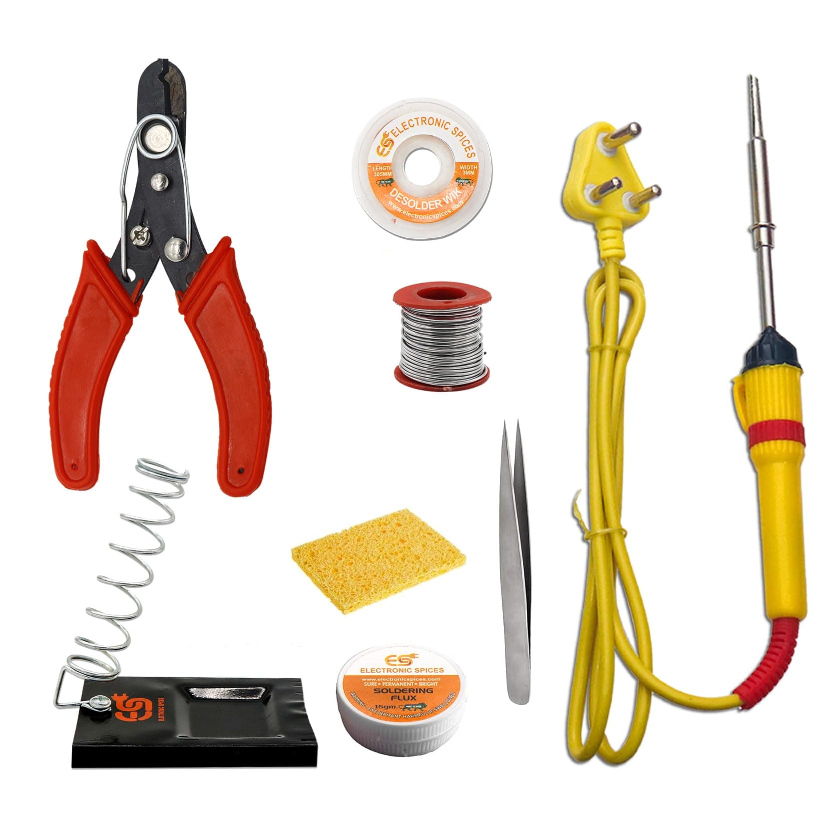 Electronic Spices Combo of 8-in-1 25-watt soldering iron starter kit for Project Work