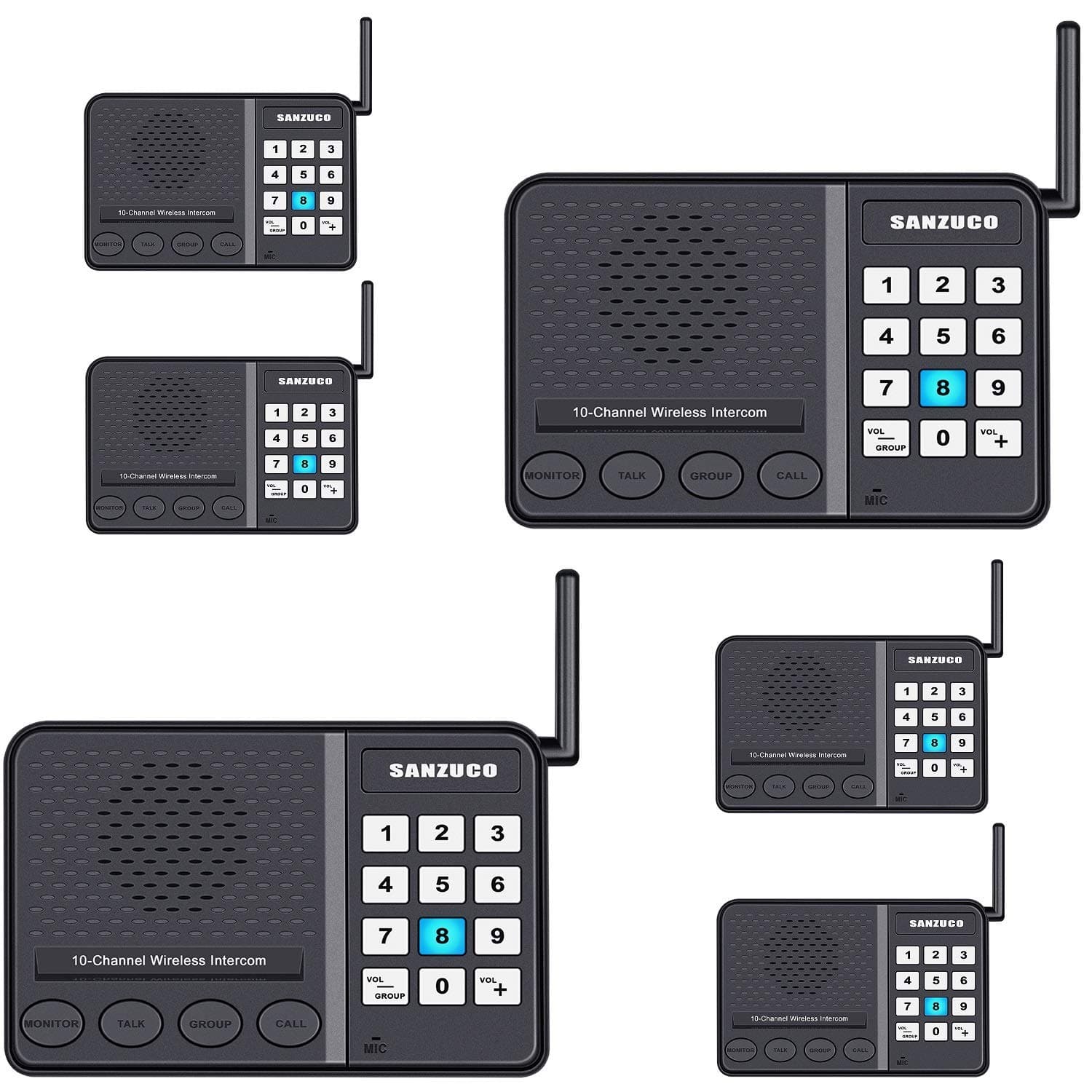 6 Pack Wireless Intercom System for Business - Room to Room Intercom Wireless for Home Office with Radio Sound + 10 Channel + 3 Digital Code