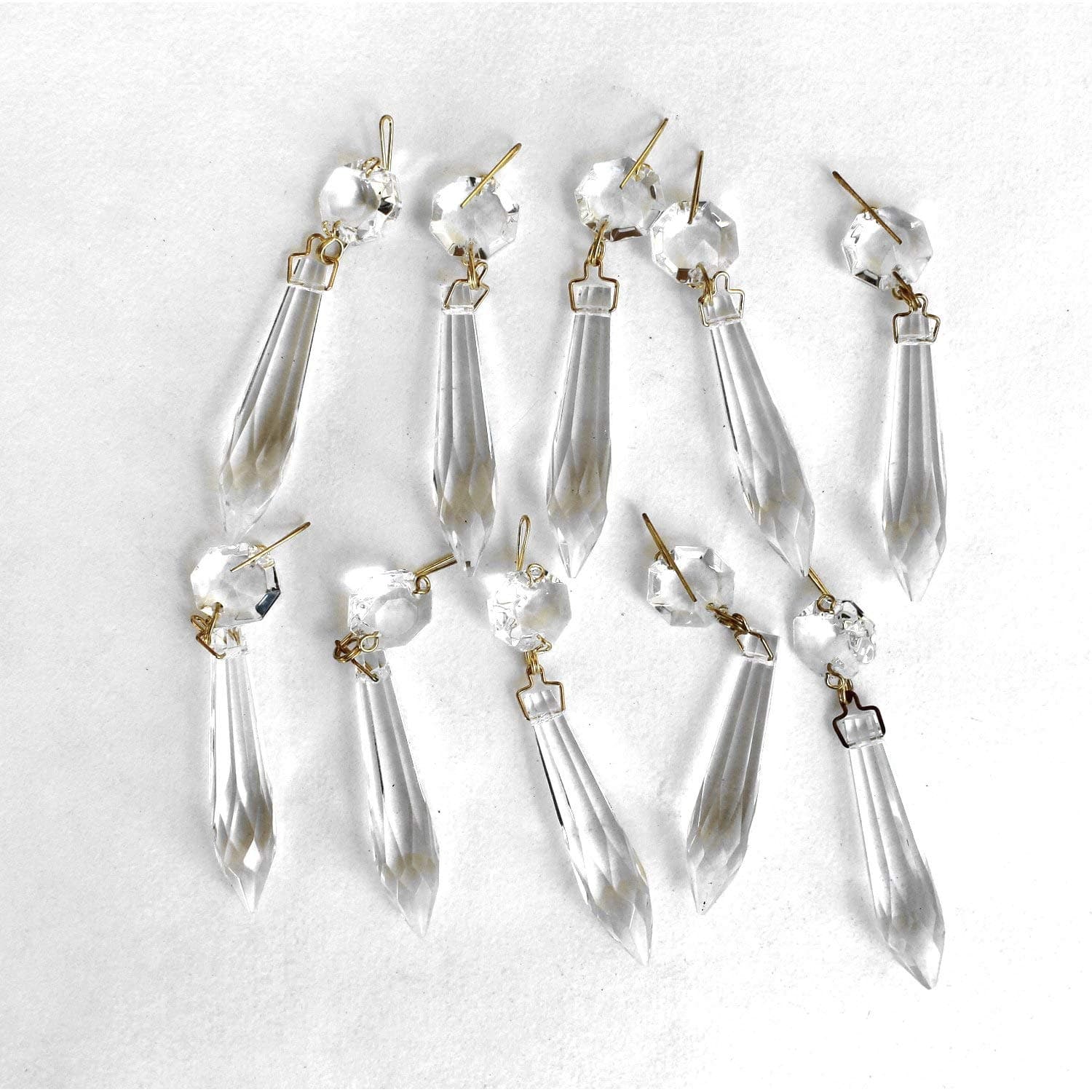 10 Piece Crystal Chandelier Part Prisms with Brass Hooks, 3" Length Spire Light