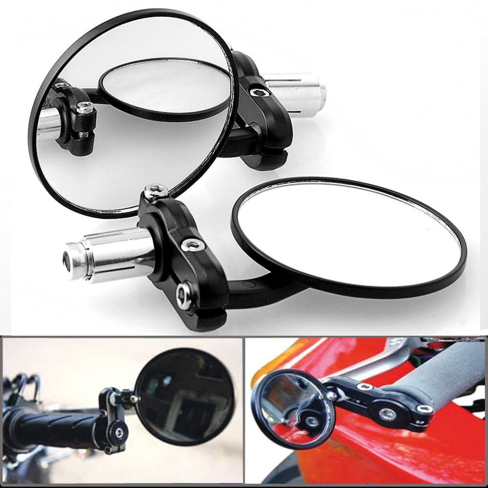 2x 3" Euro Style Universal 2 Way Multi Angle Adjustable Black Anodized 7/8" Handlebar Motorcycle Bar End Blindsight Rearview Convex Side Mirror for Touring Standard Naked Street Racing Sport Bike