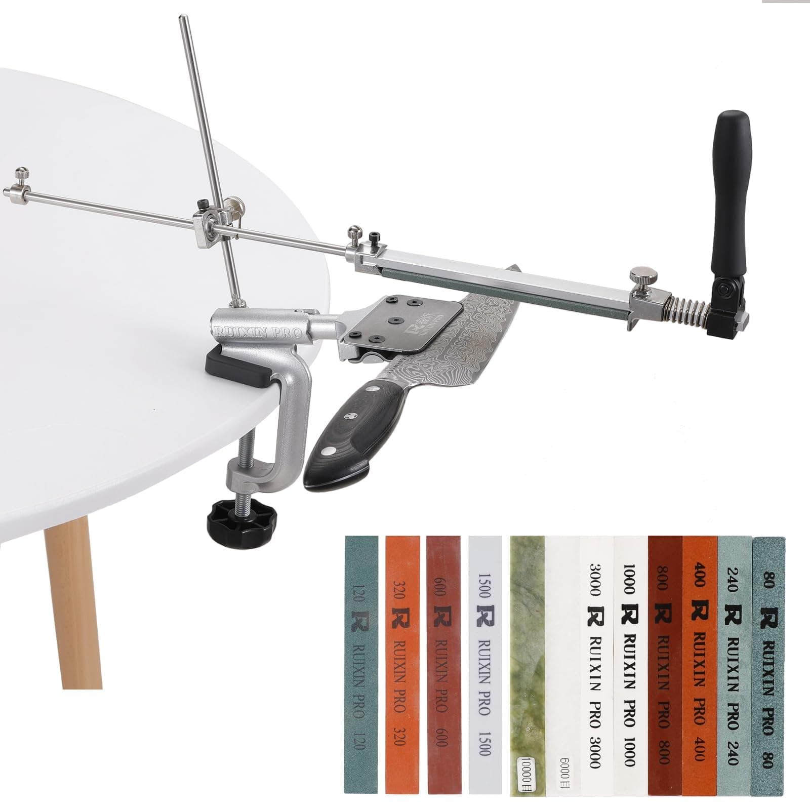 RX-008 Kitchen Knife Sharpener System with 12 Whetstones, 360° Rotation Flip Design, Fixed-Angle Stainless Steel Professional Chef Knife Sharpening Kit Blades Fine Grinding Polishing Tool