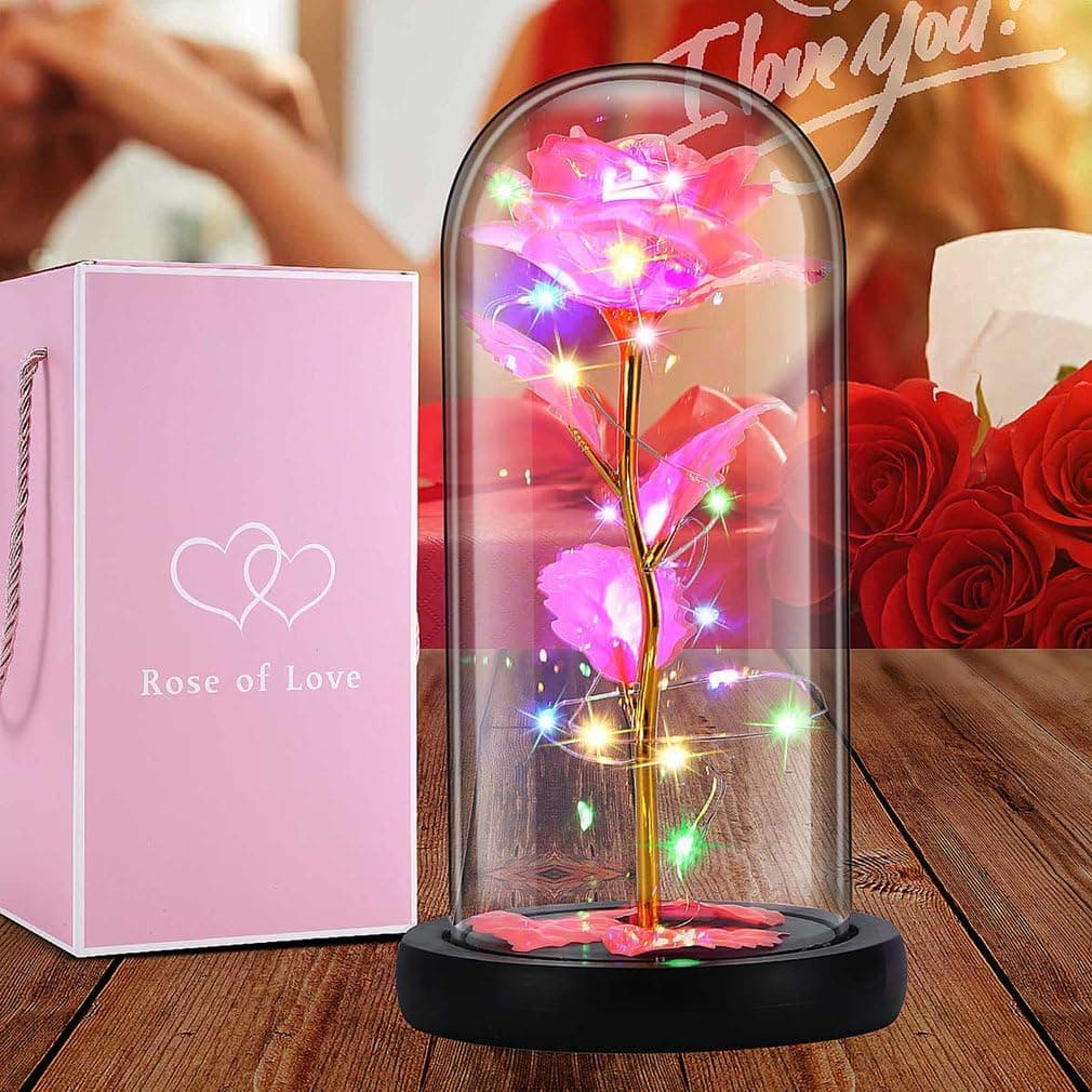 rose glass dome LED lights eternal crystal rose flowers gift enchanted everlasting rose romantic birthday gift for her anniversary valentines day wedding girl wife women