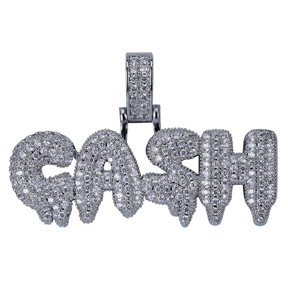 HECHUANGMicropave Simulated Diamond Iced Out Bubble Letters Cash Dripping Initial Necklace Gold Letter Pendant Chain for Men Boys Hip Hop Silver
