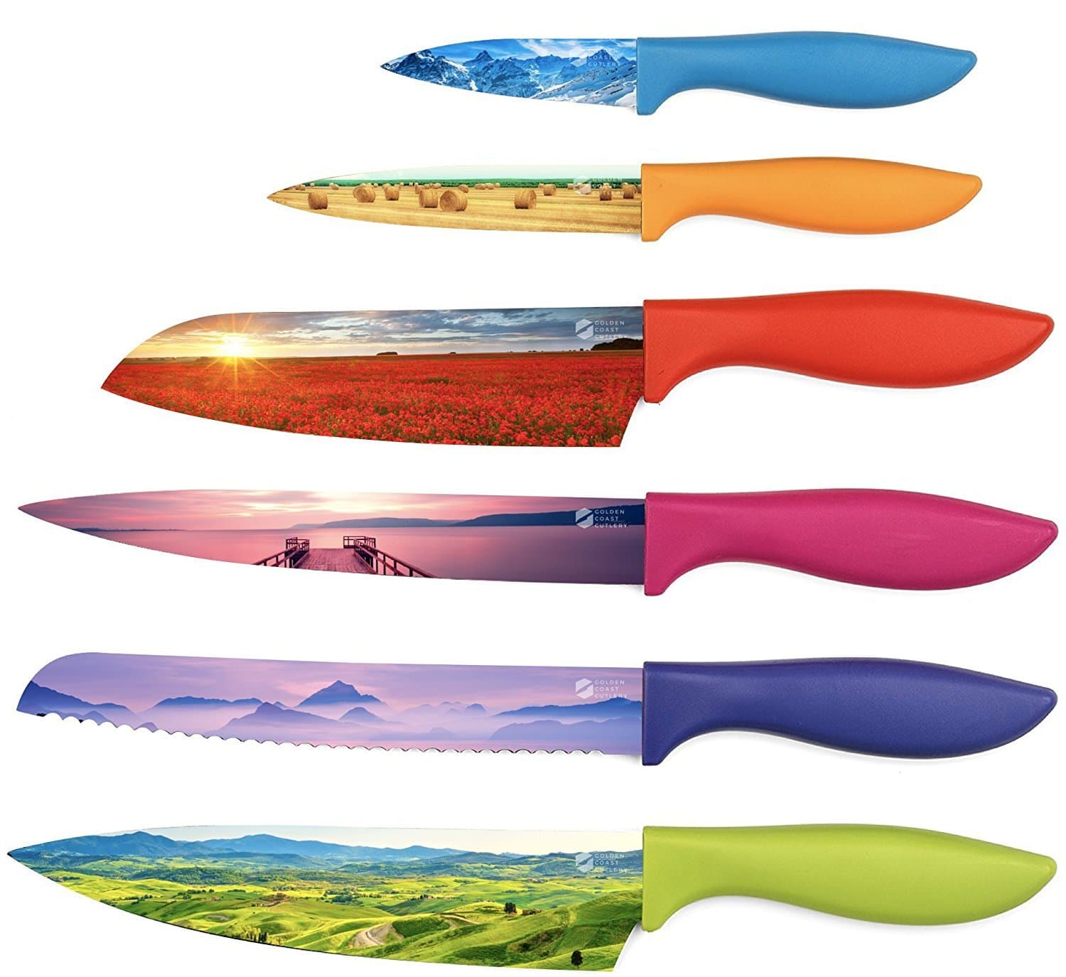 Colored Kitchen Chef Knife Set - Beautifully Designed Razor-Sharp Large and Small Cooking Knives with Non-Stick Surface Finish and Gift Box