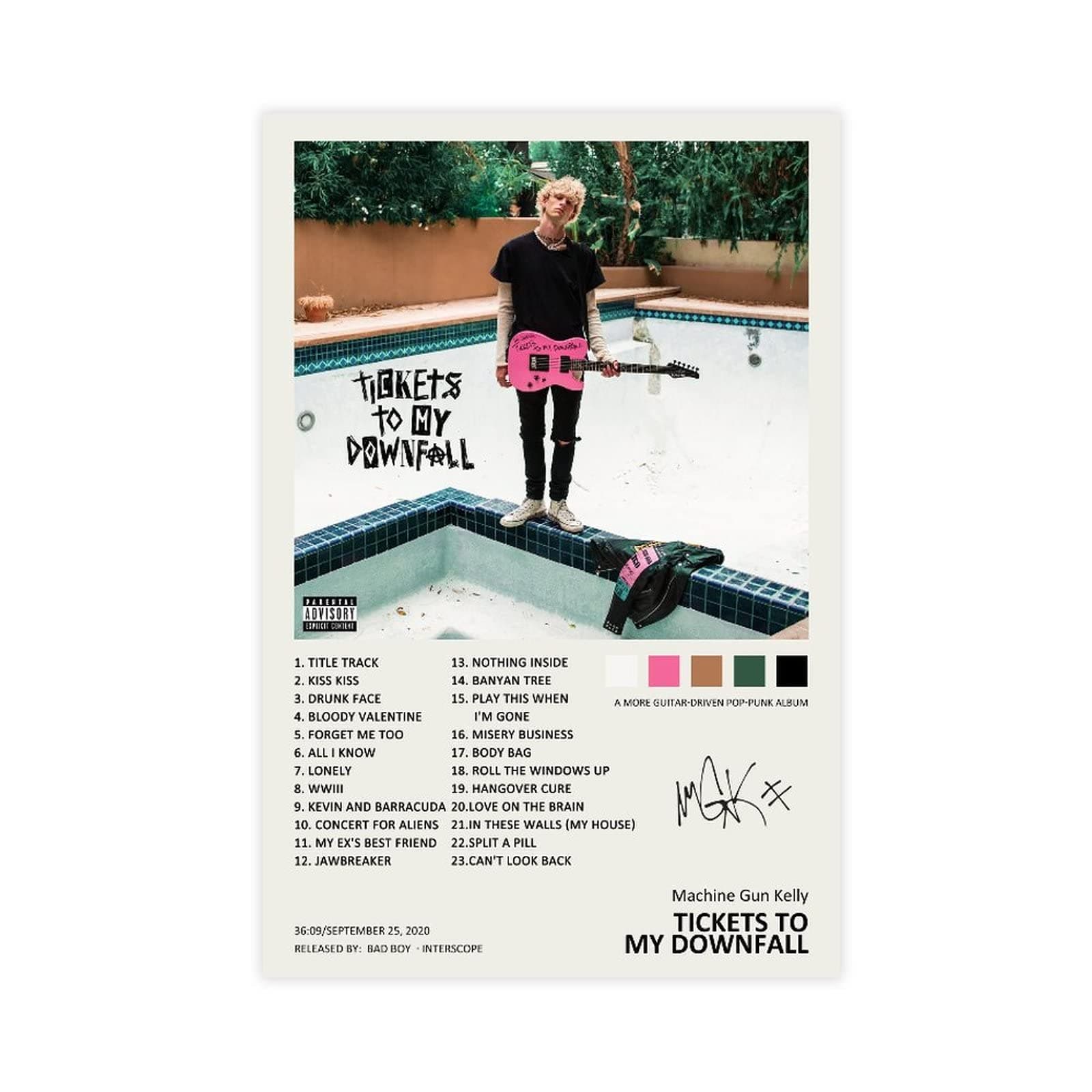 Machine Poster Gun Kelly Tickets To My Downfall Music Album Cover Signed Limited Edition Canvas Poster Wall Art Decor Print Picture Paintings for Living Room Bedroom Decoration Unframe: 16x24inch(40x60cm)