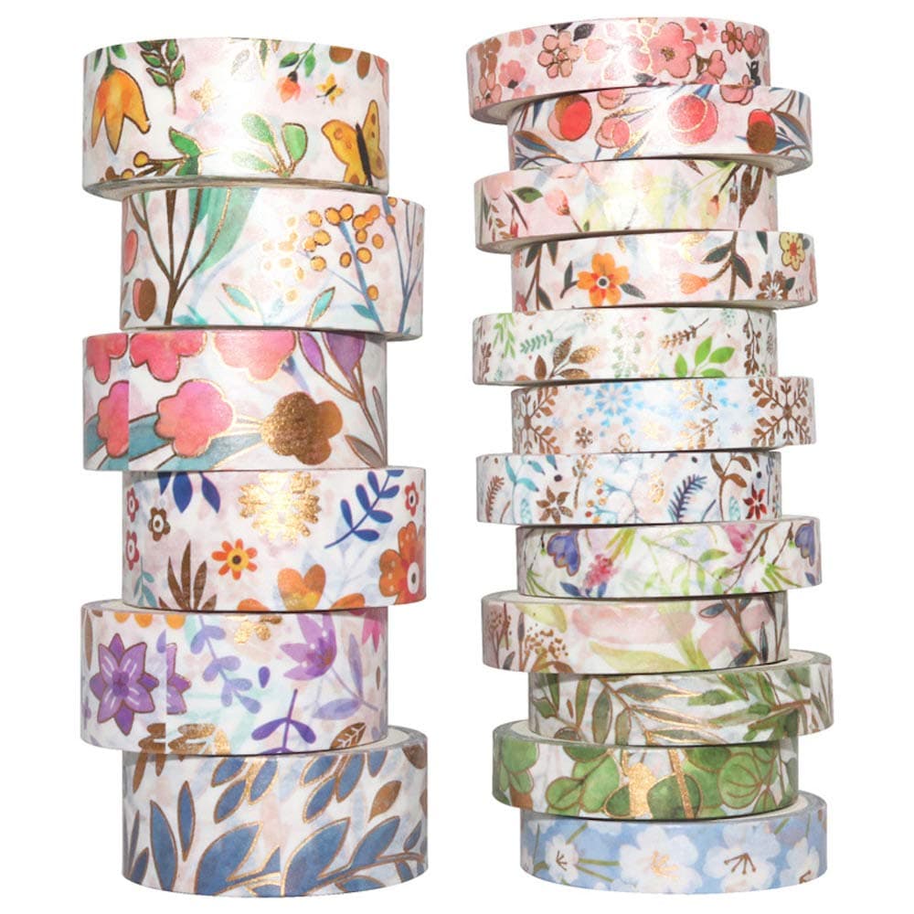 YUBBAEX Washi Tape Set Decorative Tape Craft Supplies for DIY, Bullet Journal, Craft, Gift Wrapping, Scrapbooking (Spring Floral 18 Rolls)