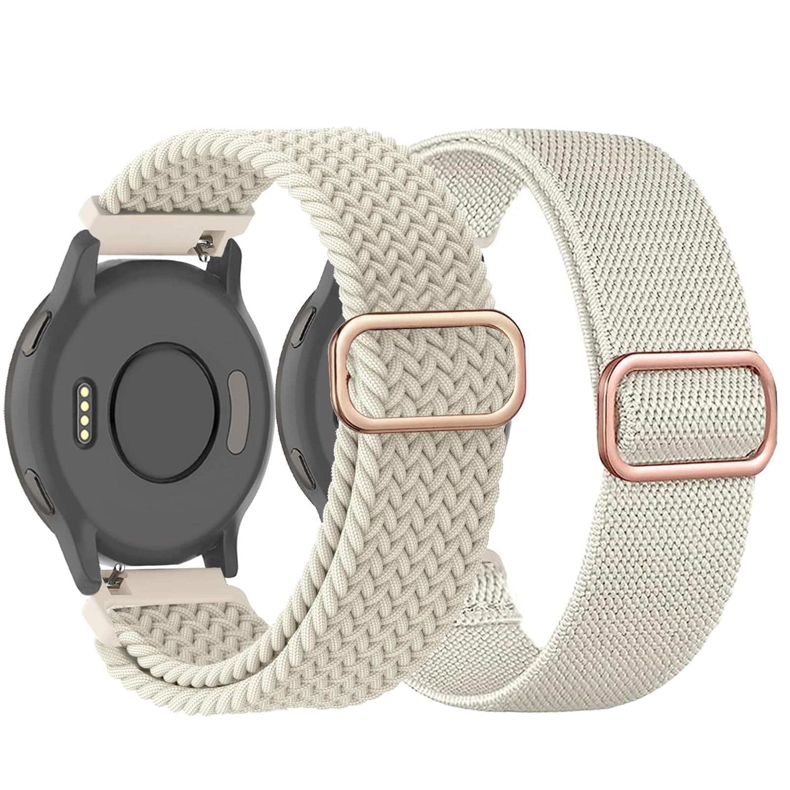 TUCOMO 2 Pack Braided Stretchy Nylon Watch Bands Compatible with Garmin Venu 3S/Venu 2S/Vivoactive 4S/Vivomove 3S, 18mm Loop Elastic Fabric Straps for Garmin Forerunner 255S/265S Women Men