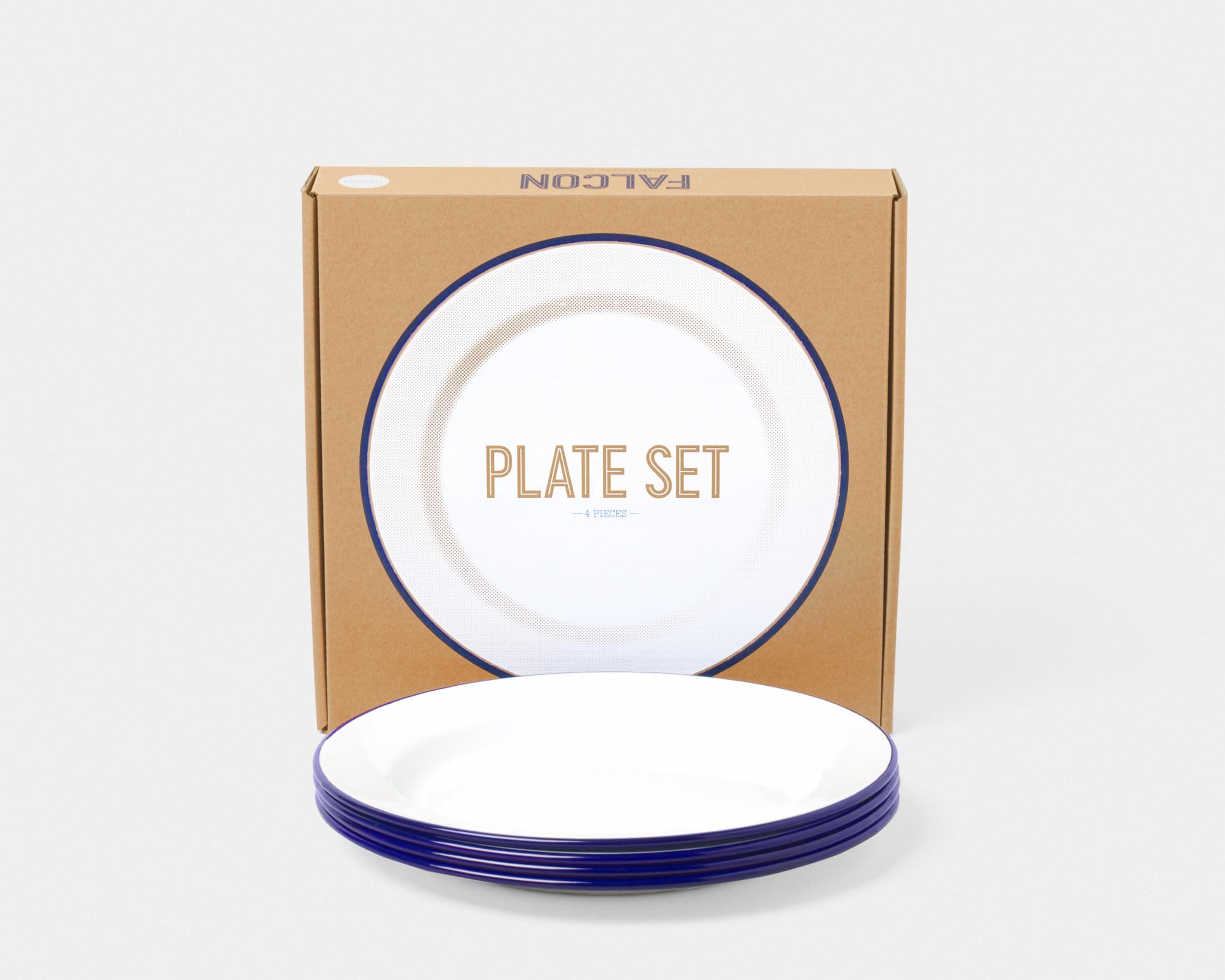 Falcon Enamel Plate, 9.4 inches (24 cm), Set of 4, White