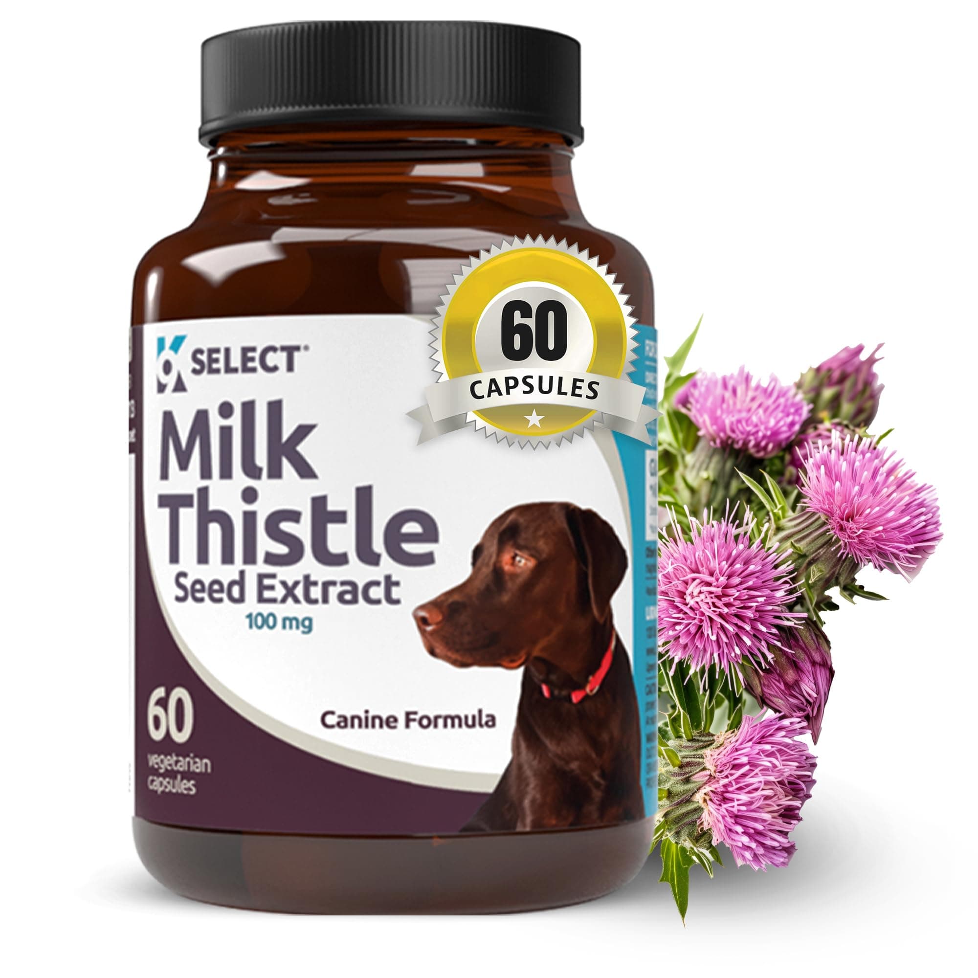 K9 Select Milk Thistle for Dogs, 100mg - 60 Vegetable Capsules - Canine Liver Health Milk Thistle Supplement - Milk Herbal