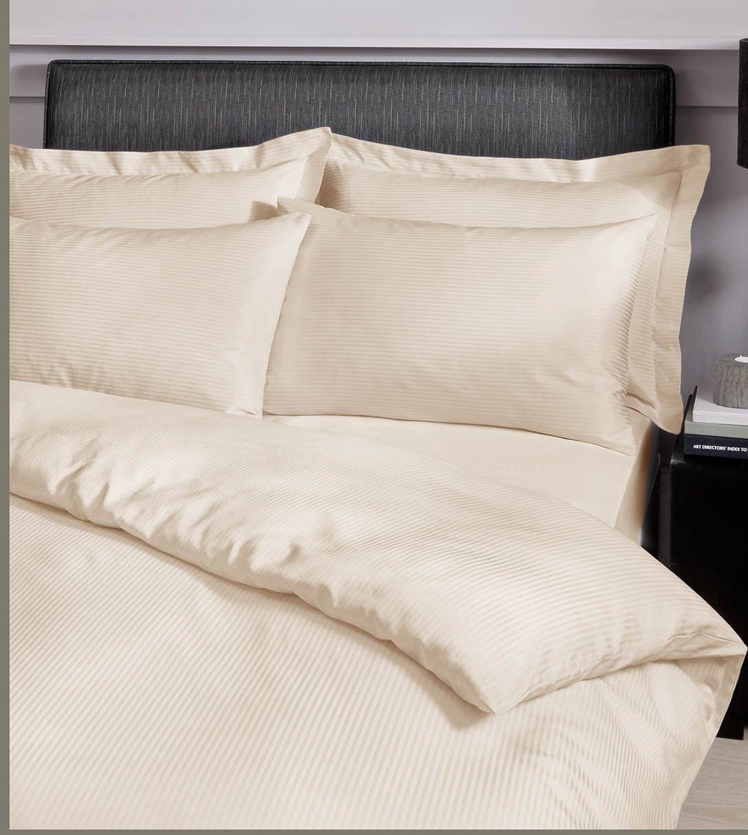 Catherine Lansfield Satin Stripe 300 Thread Count King Duvet Set Cream