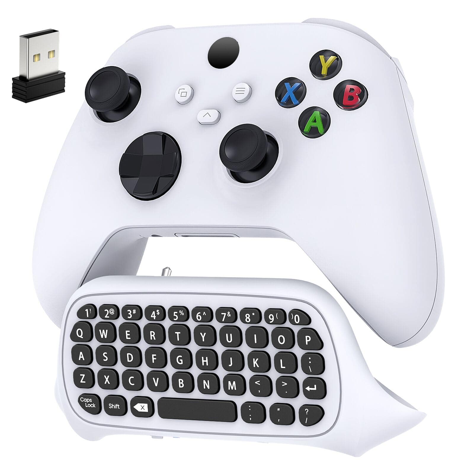 Keyboard for Xbox Series X/S, One X/S, Elite One/2 Controller, Wireless Chatpad Gaming Keypad With USB Receiver, Speaker, 3.5mm Audio Jack Accessories (Controller Not Included), White