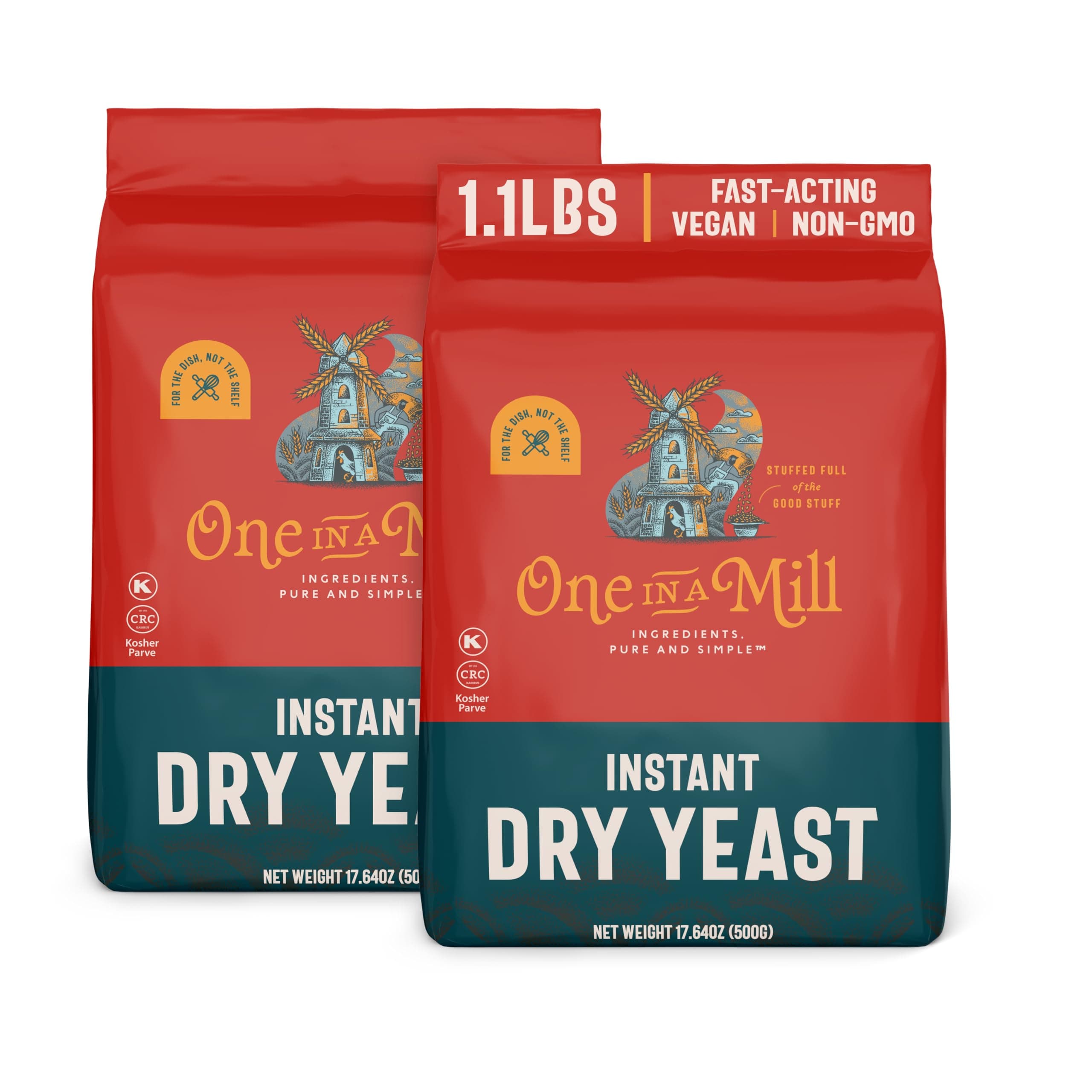 One in a Mill Instant Dry Yeast | 1.1 LB (Pack Of 2) [IMPROVED] Fast Acting Self Rising Yeast for Baking Bread, Cake, Pizza Dough Crust | Kosher | Quick Rapid Rise Leavening Agent for Pastries