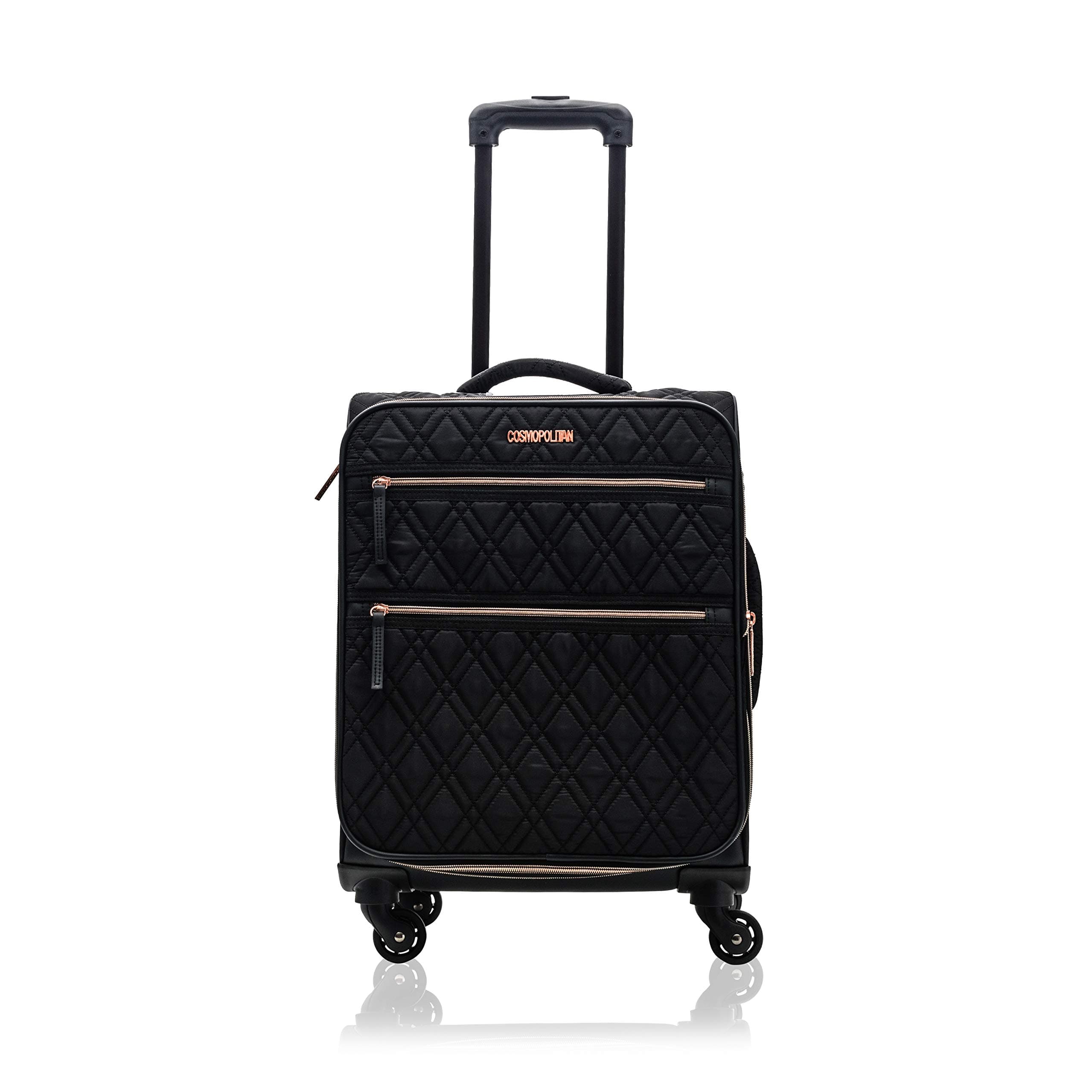 Cosmopolitan Women's Quilted Wheeled 20" Carry On with Rose Gold Hardwear (Black)