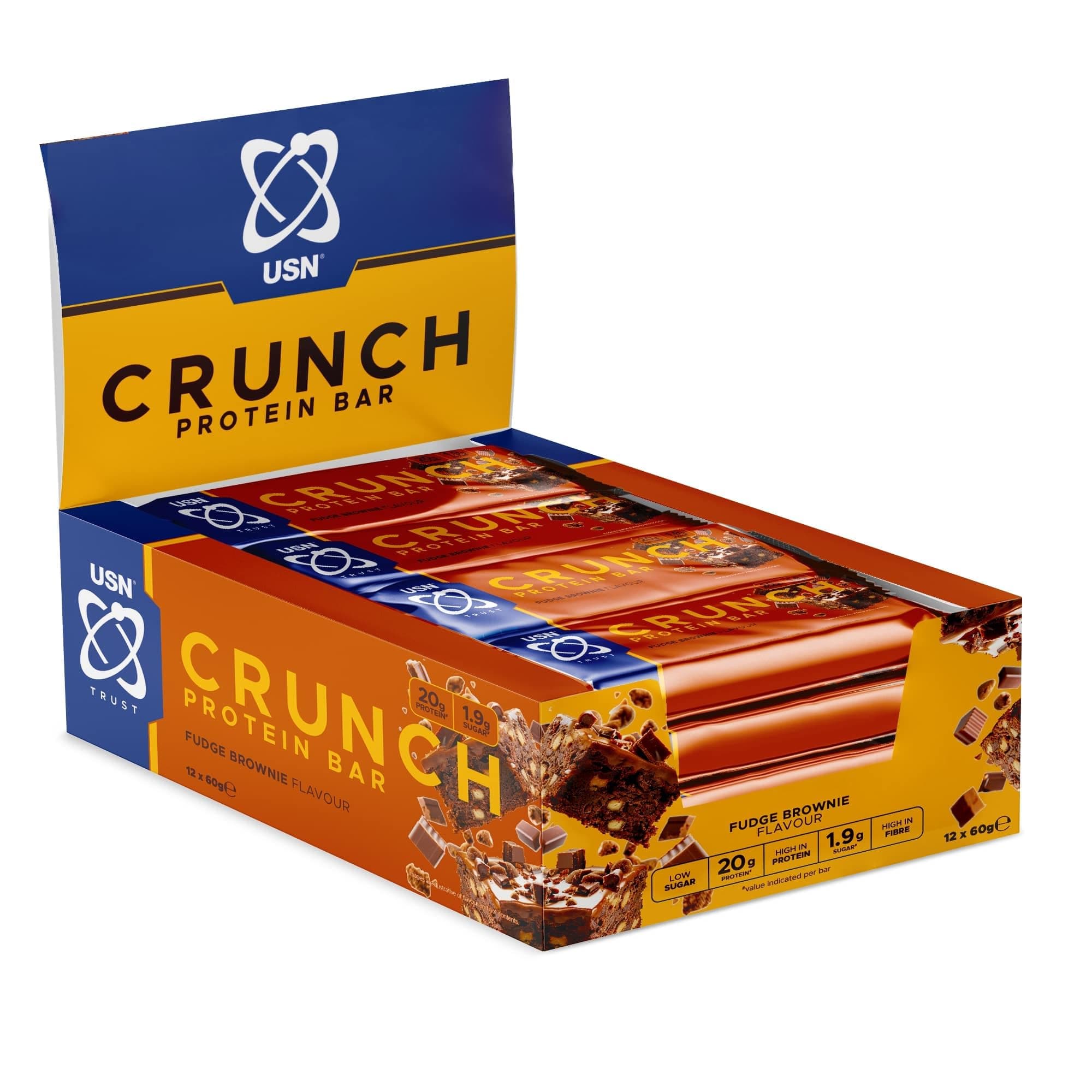 USN Trust Crunch Fudge Brownie Protein Bars: Indulgent and Filling High Protein Snacks - 20g Protein Per Bar (12 x 60g Bars)