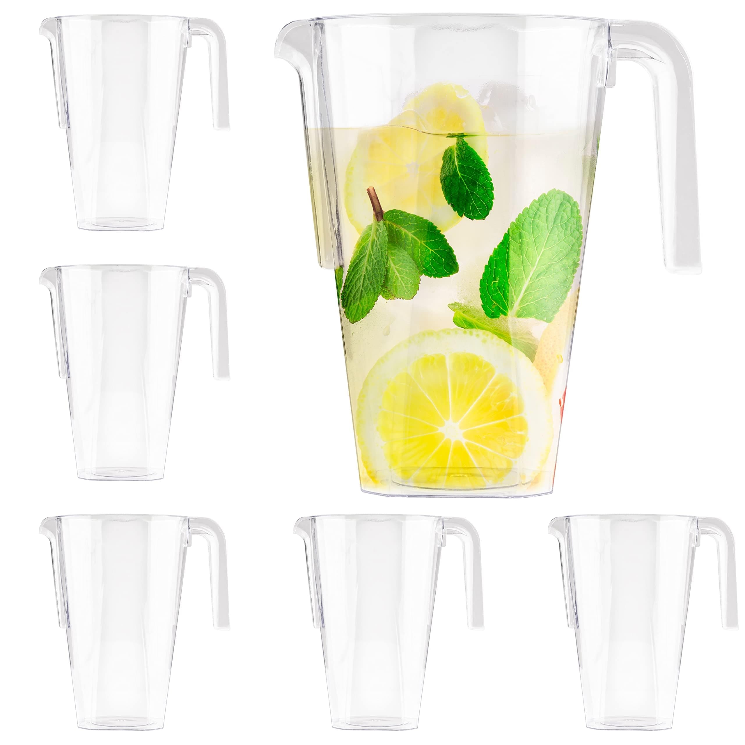 12 Clear Plastic Pitchers, 1.5 Litre - Cocktails, Lemonade, Punch, Sangria, Beers & More - Kids' Parties, Birthdays, Weddings, Christmas, Picnics, BBQ, Parties - Sturdy & Reusable