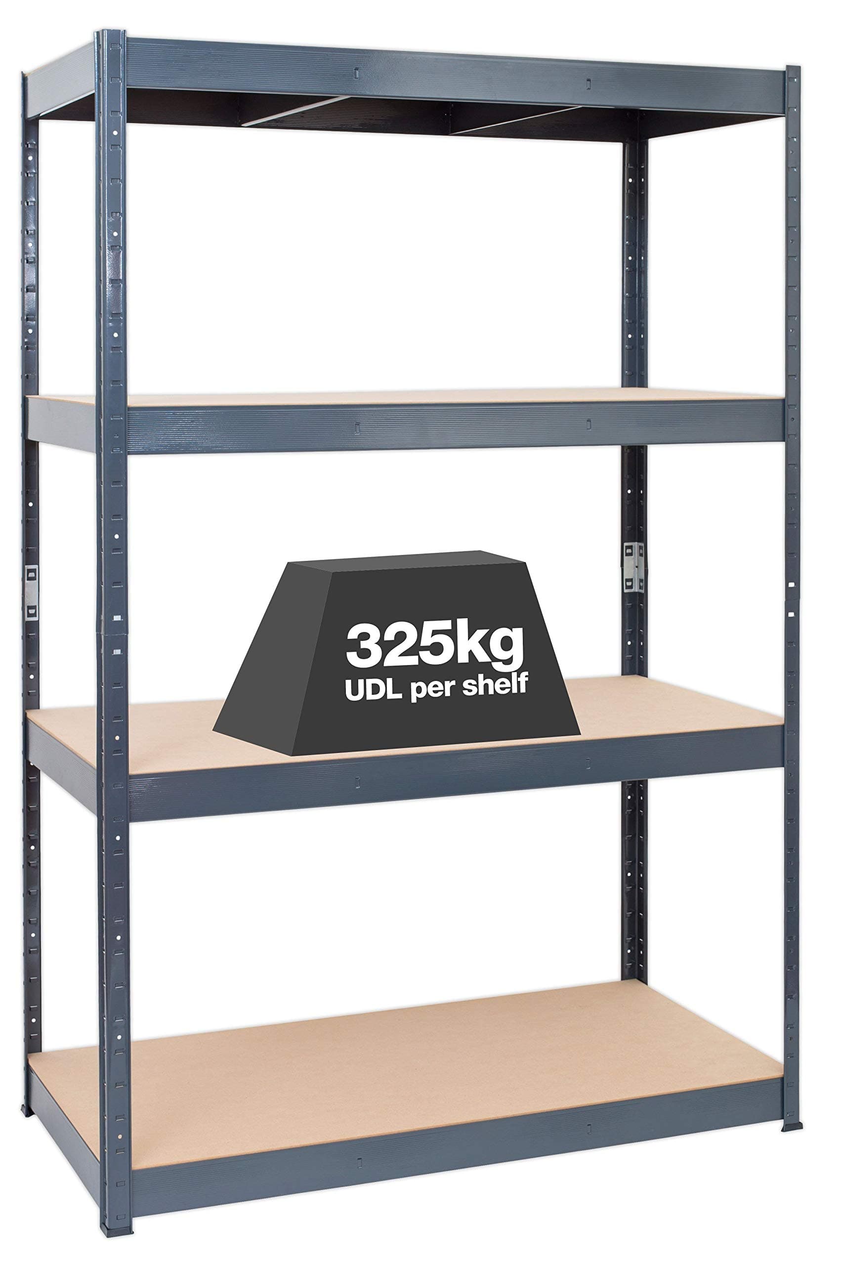 STORALEX® Heavy Duty (325kg UDL) Extra Wide & Extra Deep Garage Racking Shelving Unit - 180cm (h) x 120cm (w) x 60cm (d) - Large 4 Tier Bay - Metal & MDF Shelves