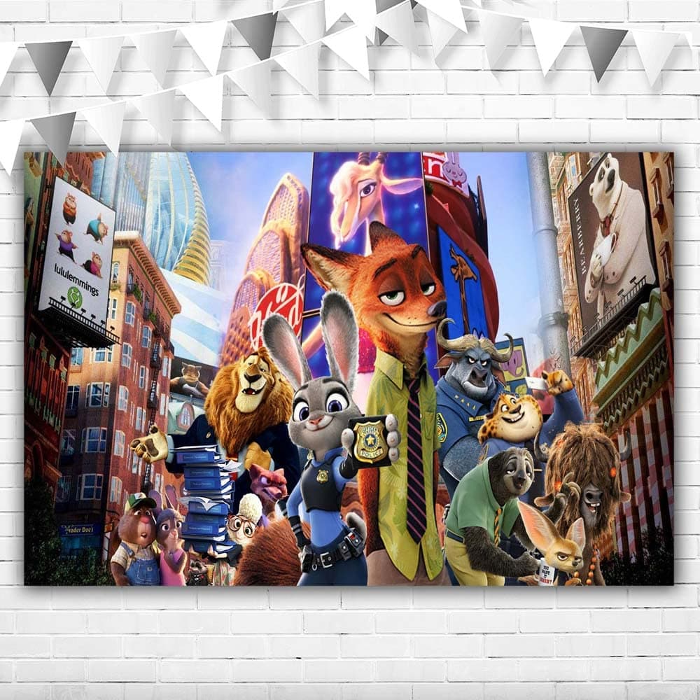 Zootopia Backdrop 5x3ft Vinyl Zootopia Party Decorations Happy Birthday Supplies Cake Table Decor Banner Photo Background Booth Props Video Shoot Drapes
