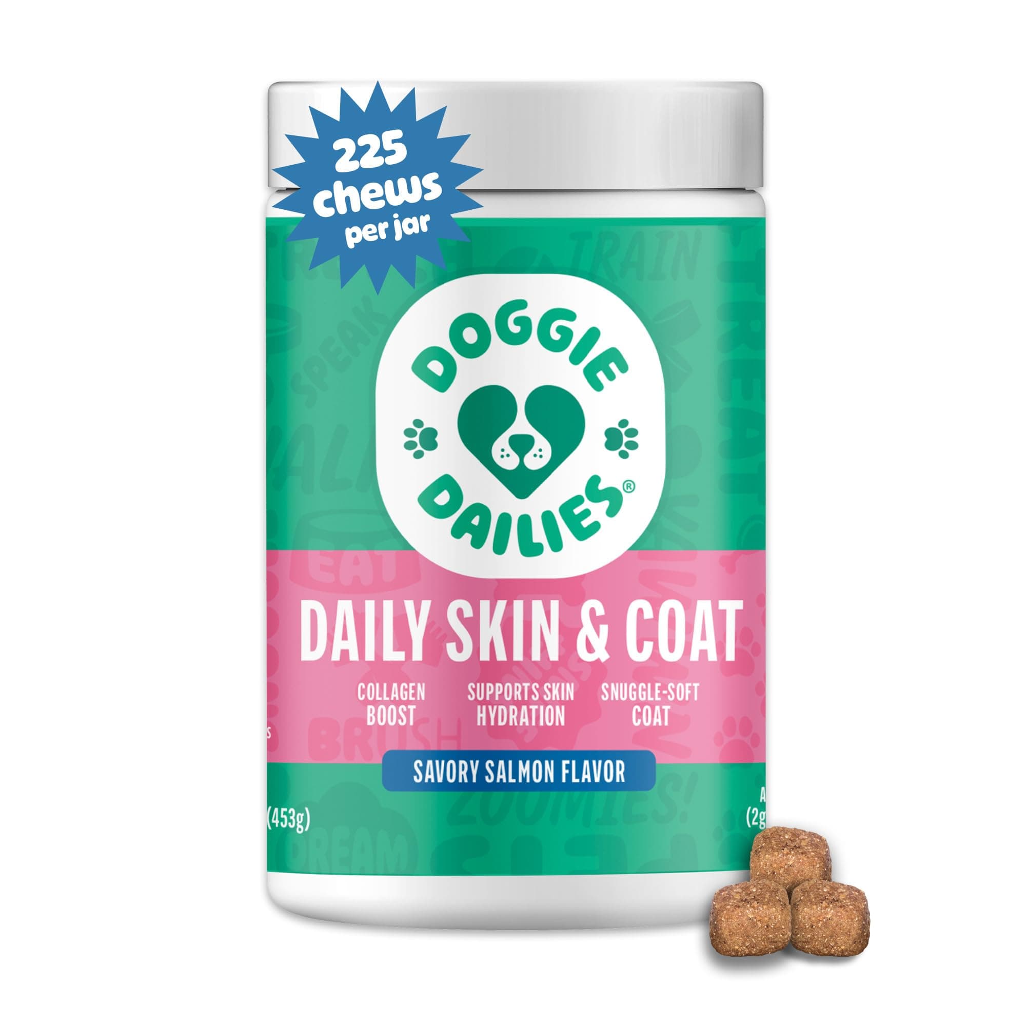 Skin & Coat Supplement Support, Salmon Oil for Dogs Skin and Coat with Collagen, Omega 3, Krill Oil, Biotin, & Coconut Oil for Dogs (Salmon) 225 Soft Chews