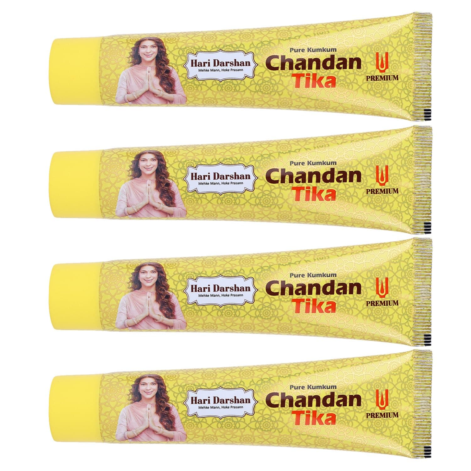 Hari Darshan Premium Chandan Tika Tube Paste | Pure Sandalwood Tilak Paste for Daily Pooja Havan & Rituals | Herbal Chandan Tilak Tube for Spiritual Worship & Meditation - Pack of 4-50g Each