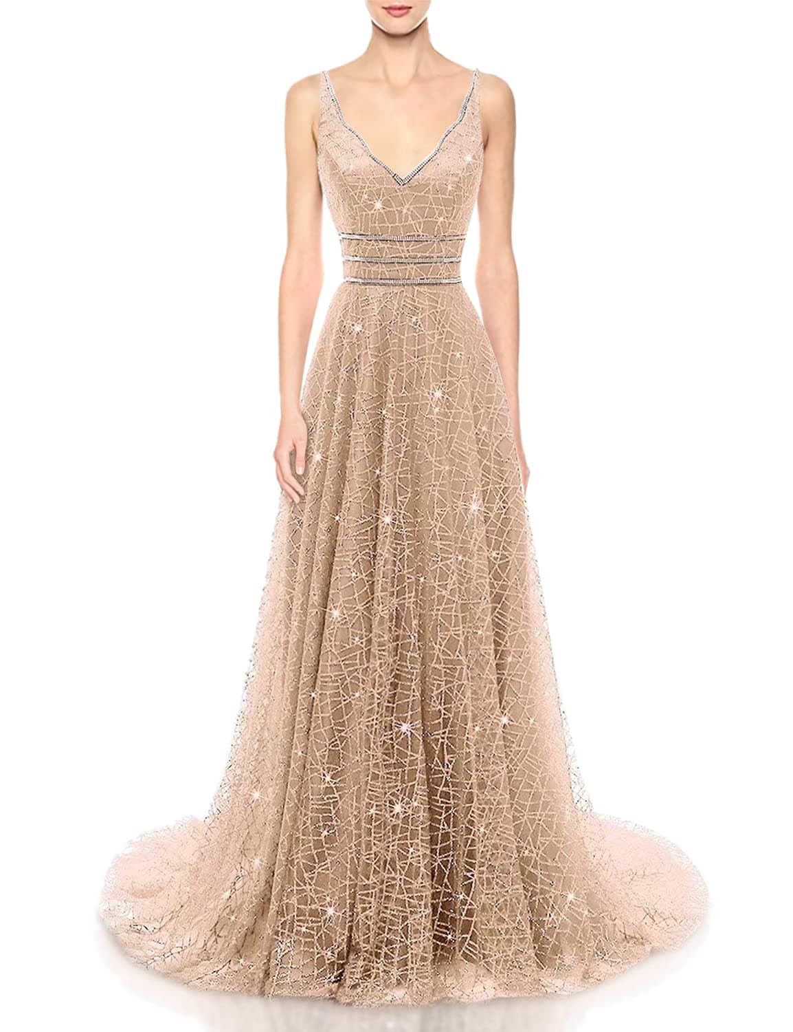 RJOAM Women's Long Deep V-Neck&Back Evening Gown