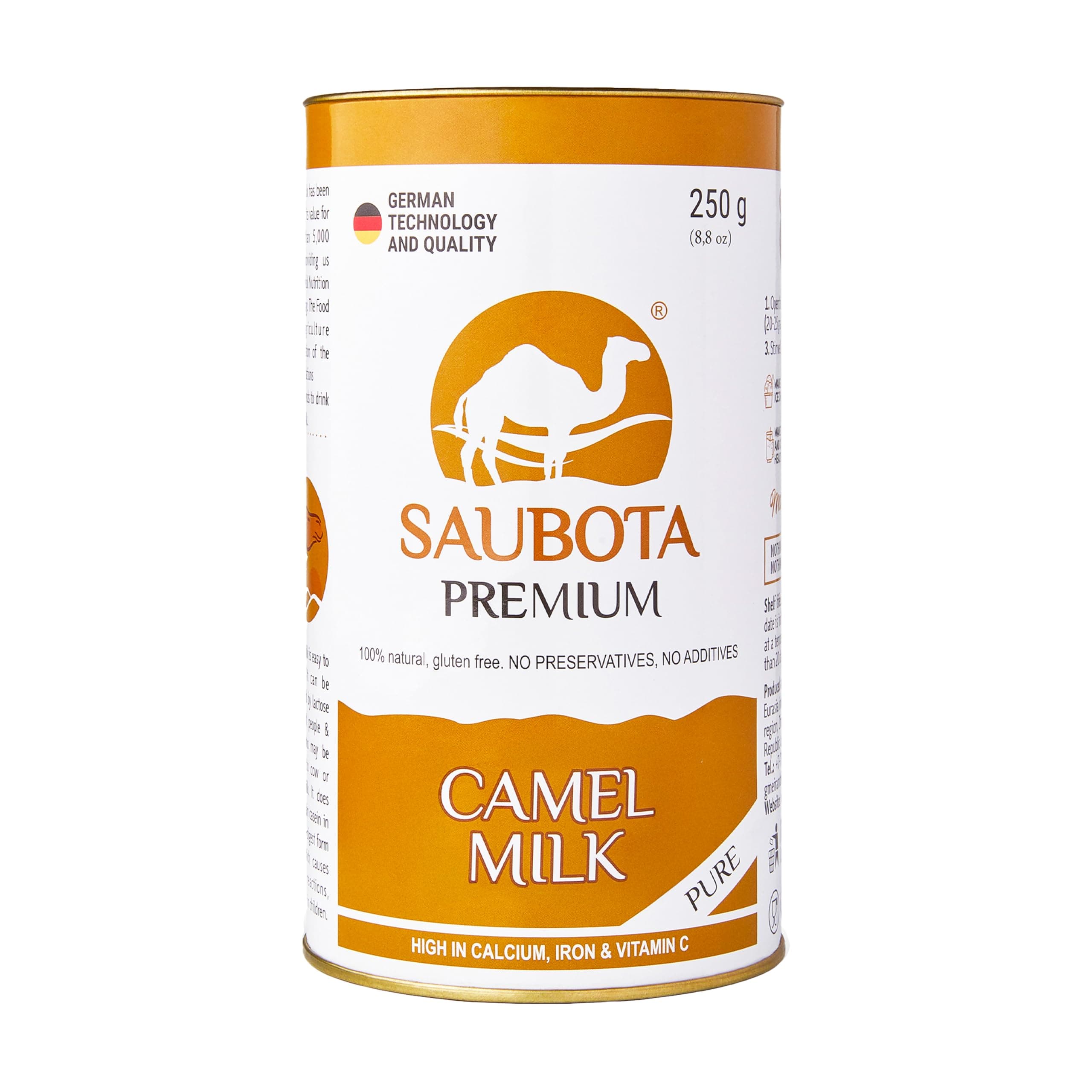 SAUBOTA Premium Camel Milk Powder 250g, 100% Natural & Gluten Free, High in Calcium, Iron and Vitamin C, No Preservatives, No Additives