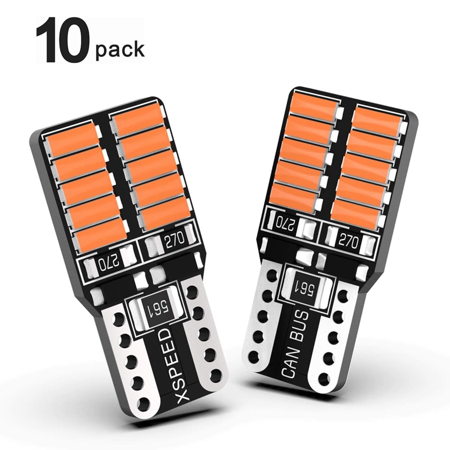 xSpeed 194 LED Light Bulb Error Free Extremely Bright 20-SMD 4014-Chips 168 2825 W5W T10 LED Bulbs For Car Interior Map Dome Side Marker Lights License Plate Light, Amber Yellow Pack of 10PCS