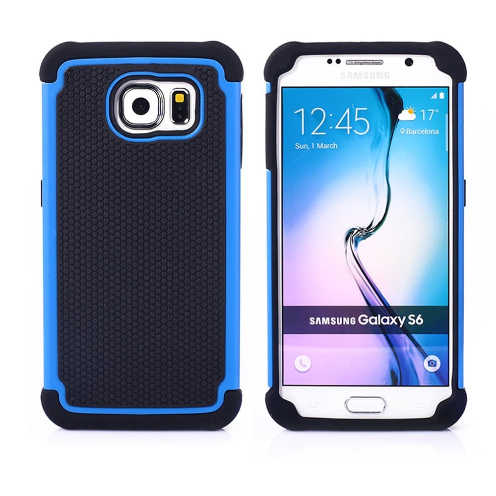 Samsung Galaxy S6 Case,Hybrid Armor Rubber Combo Impact Silicone Case Cover for Samsung S6(Blue)