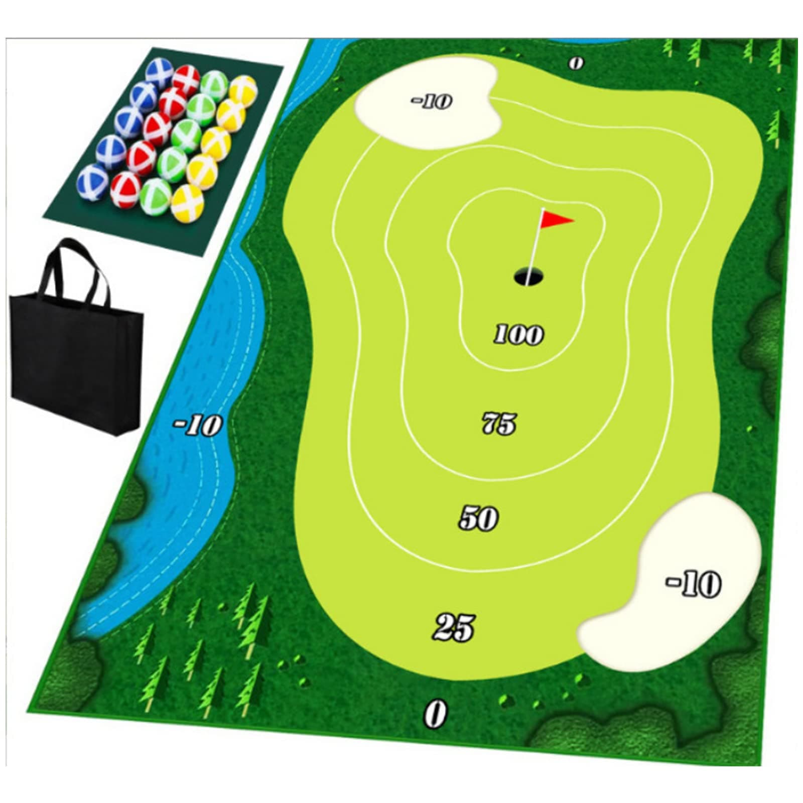 Portable Indoor/Outdoor Golf Game Set with Chipping Golf Play Mat, Hitting Mats, and Golf Training Aid Equipment for Home Backyard Practice - Includes 16 Golf Balls,D style