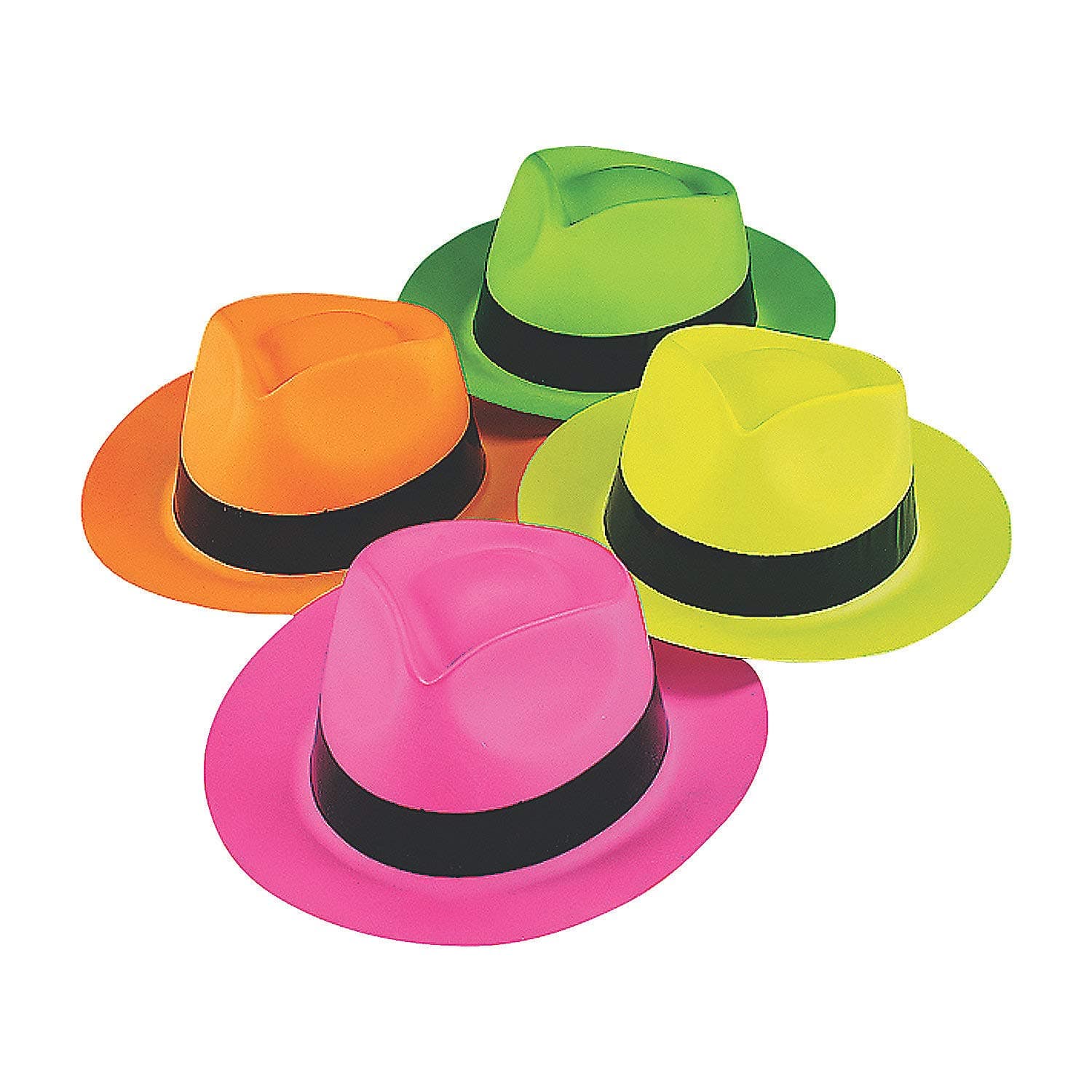 Fun Express Neon Color Plastic Gangster Hats for Party - Apparel Accessories - Hats - Party Hats - Party - 12 Pieces
