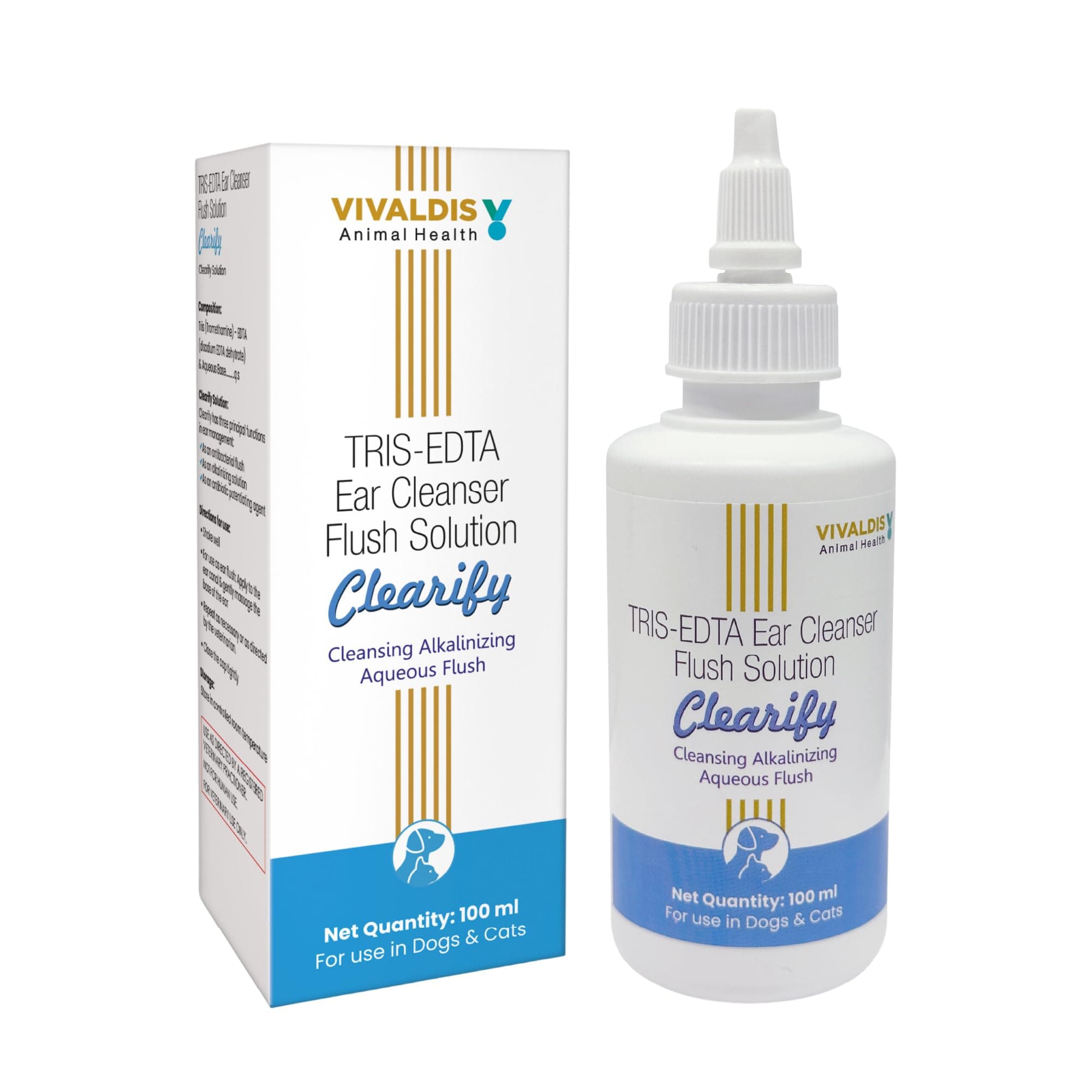 Vivaldis Clearify Tris EDTA Ear Cleaner for Dogs & Cats | Dog Ear Drops & Cat Ear Cleaning Solution | Removes Wax, Dirt & Odor | Relieves Itching & Irritation - 100ml