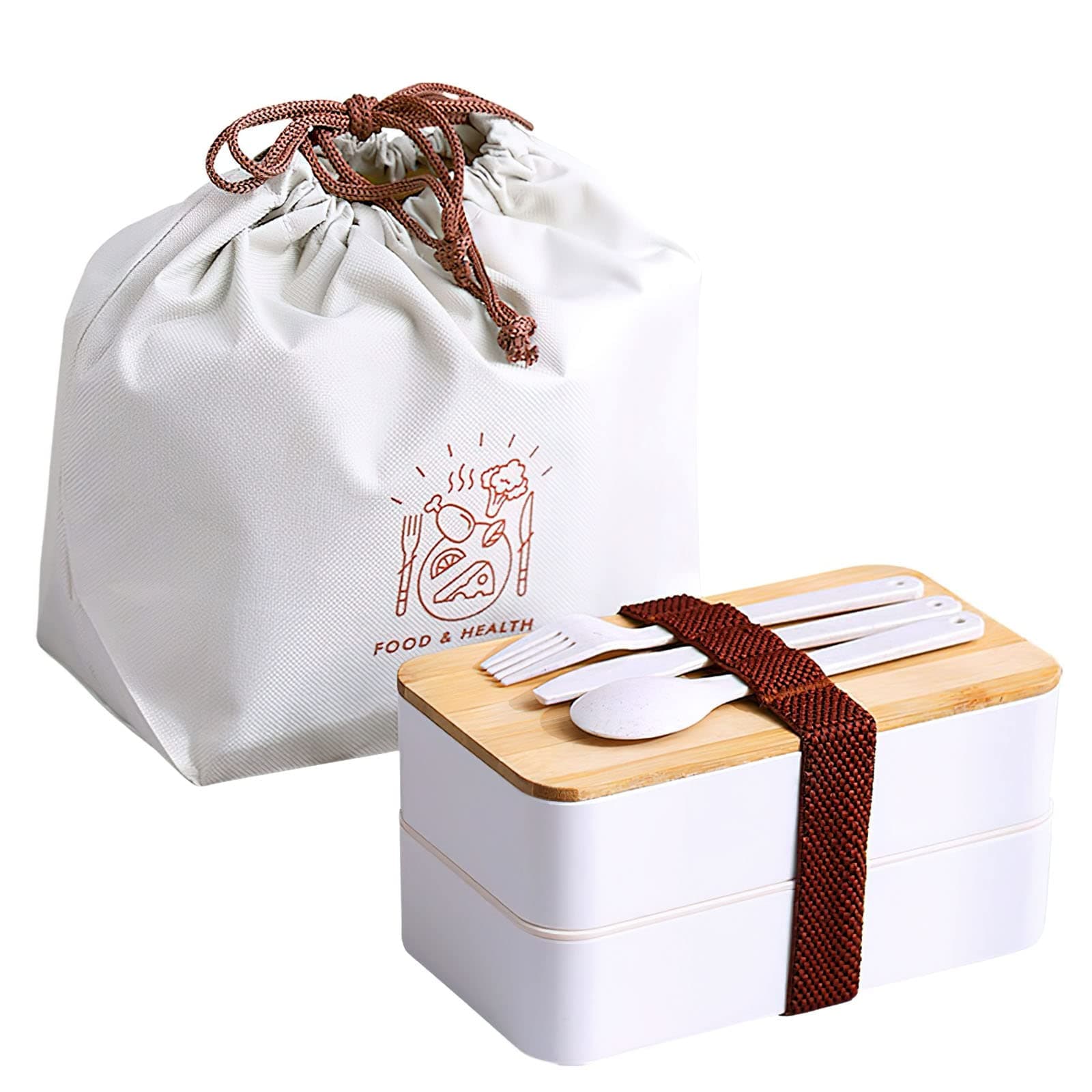 CestMall Bento Box Lunch Box for Adults Kids, Portable Bento Lunch Box Set with Dividers & Reusable Cutlery, Safety Microwave Snack Box Food Box with Storage Bag for Student Men Women Work School